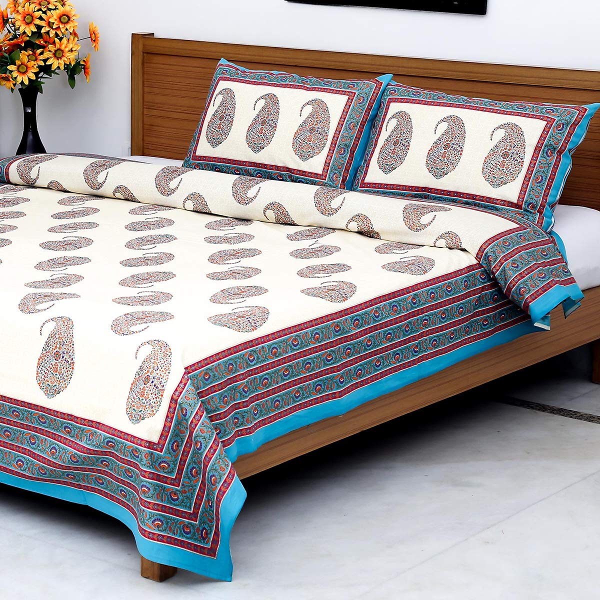 Home Evolution Boteh Gold Block Printed 3 Piece Bedding Set - King (108 X 108 Inch) - Multi Color