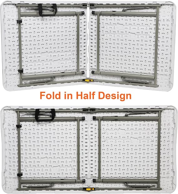 FORUP Folding Utility Table, 4ft Fold-in-Half Portable Plastic Picnic Party Dining Camp Table