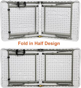 FORUP Folding Utility Table, 4ft Fold-in-Half Portable Plastic Picnic Party Dining Camp Table