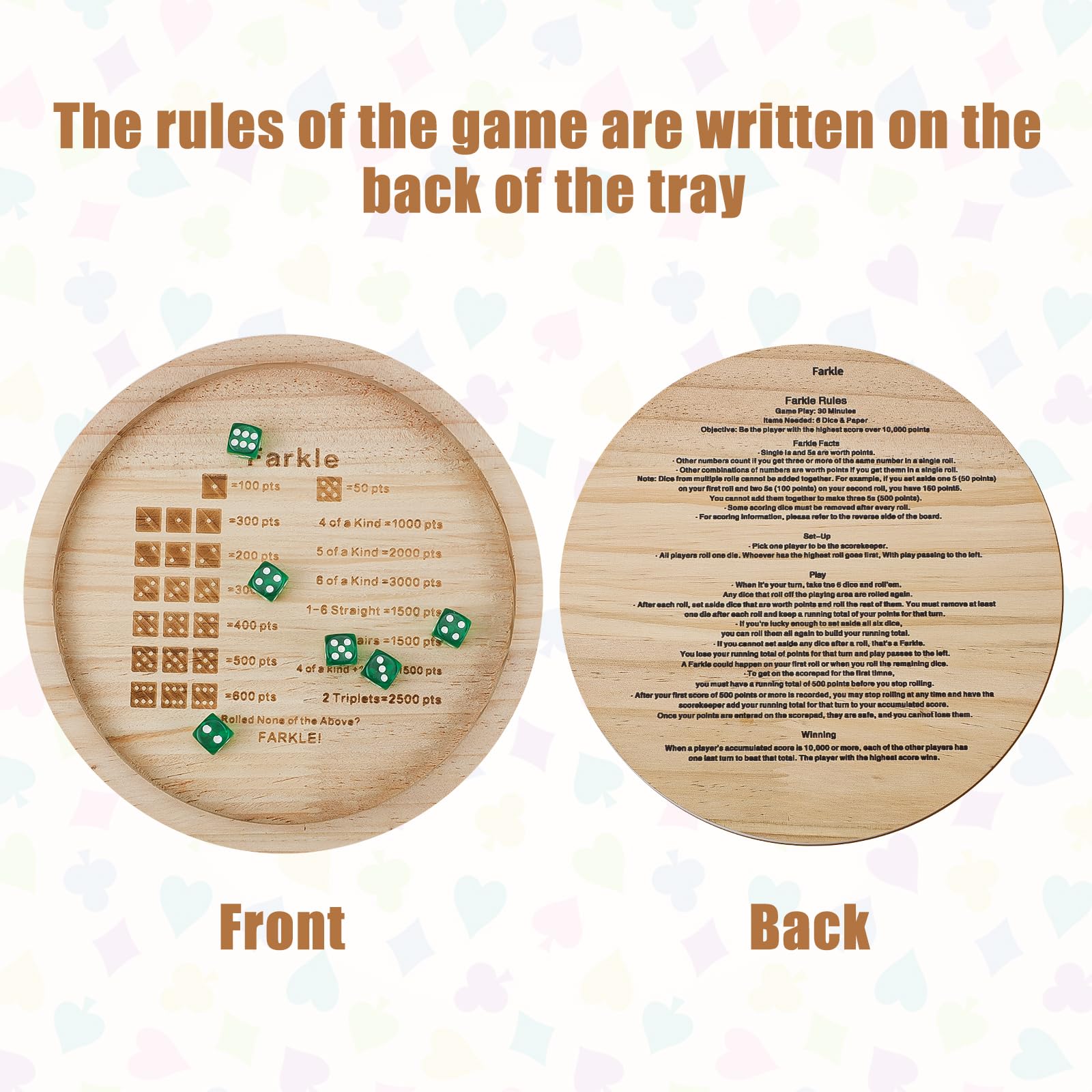 Vassoio per Dadi Farkle NQEUEPN, Vassoio per Dadi in Legno per Gioco Classico Farkle con 6 Dadi, 18,2cm Rotondo, Per Feste in Famiglia e Viaggi
