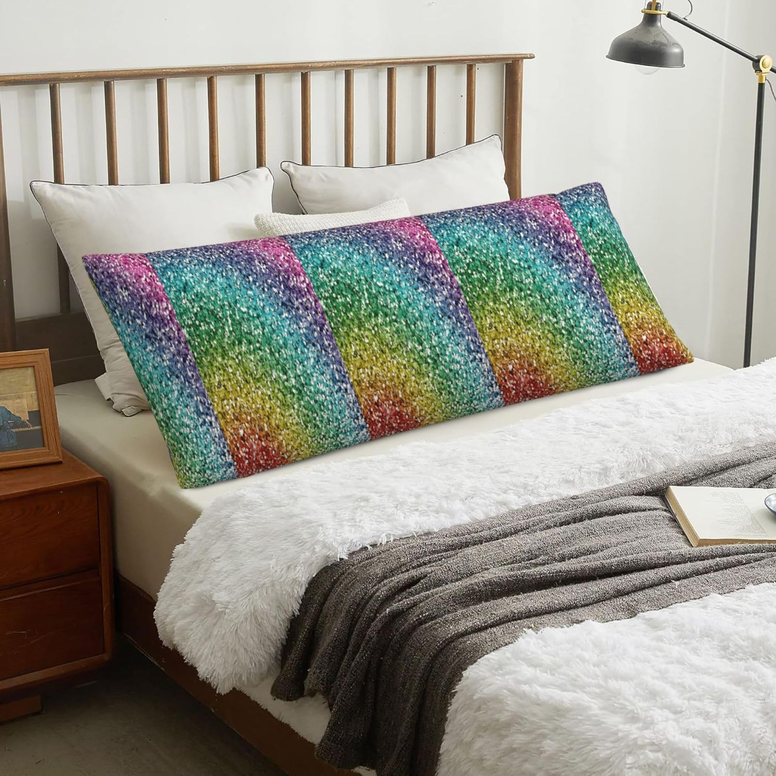 Luxury Rainbow Glitter, Body Pillow Cover with Zipper,Long Body Pillowcase 20 x 60 in