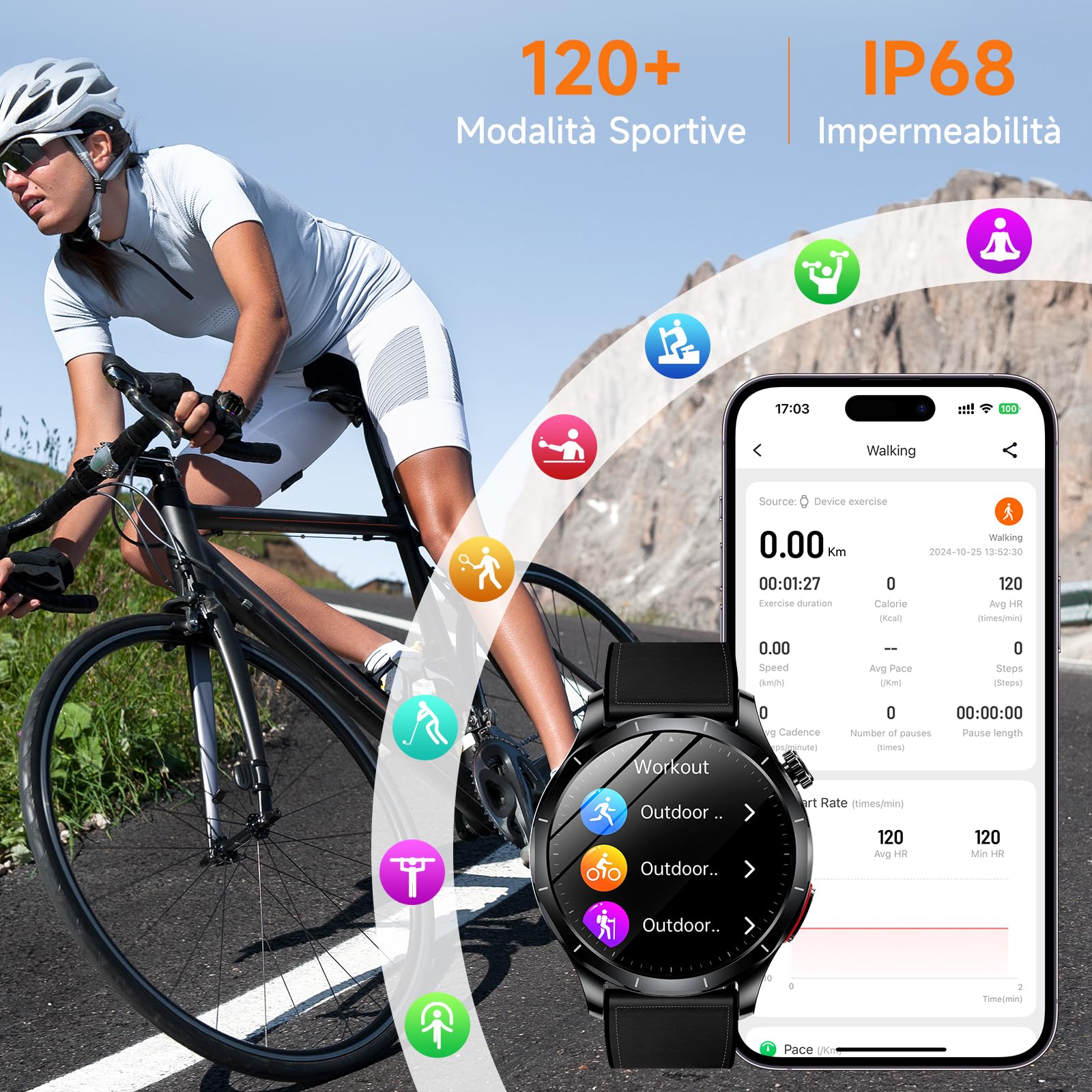 2026 Nuovo Smartwatch Uomo Con ECG/HRV/BMI,Per Android iOS (Nero) | 1,43" AMOLED Orologio Salute Con 24H Pressione Arteriosa/ Frequenza Cardiaca/SpO2/Sonno/Chiamata SOS, Contapassi IP68