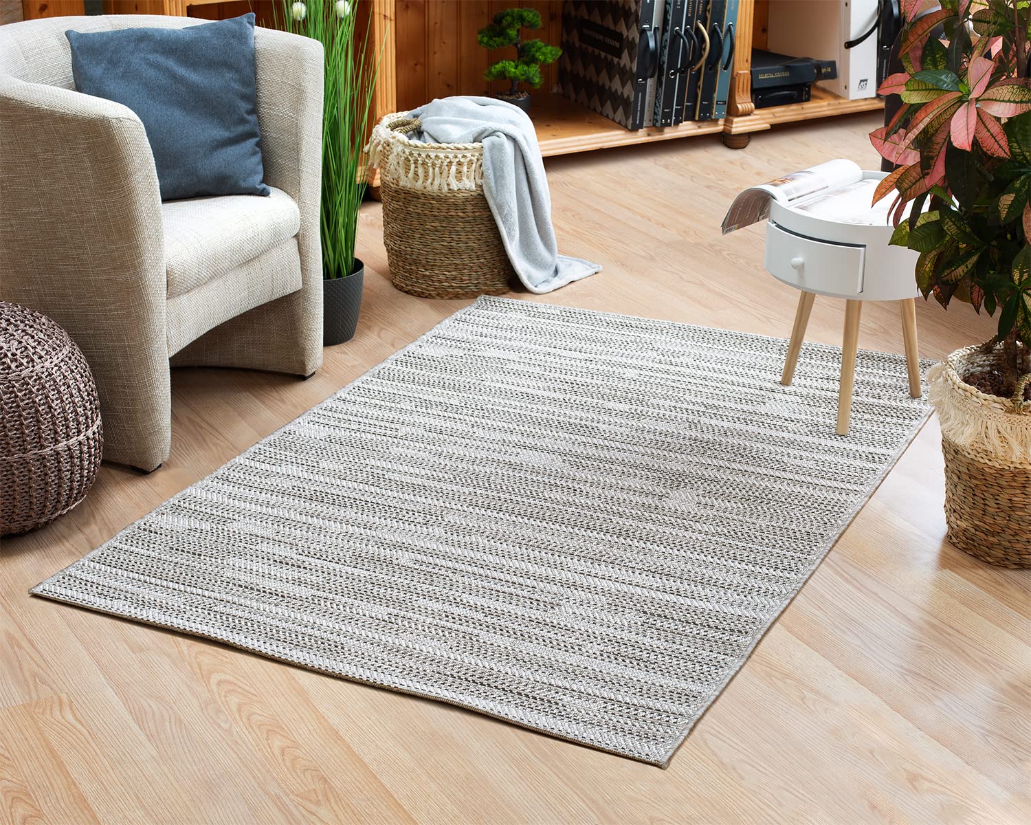 DomDeco In- & Outdoor Teppich UMAR mit Flachgewebe - wetterfest & robust für Garten/Terrasse/Balkon oder Innenräume, aus Kunstfaser, Grau in 160x230cm