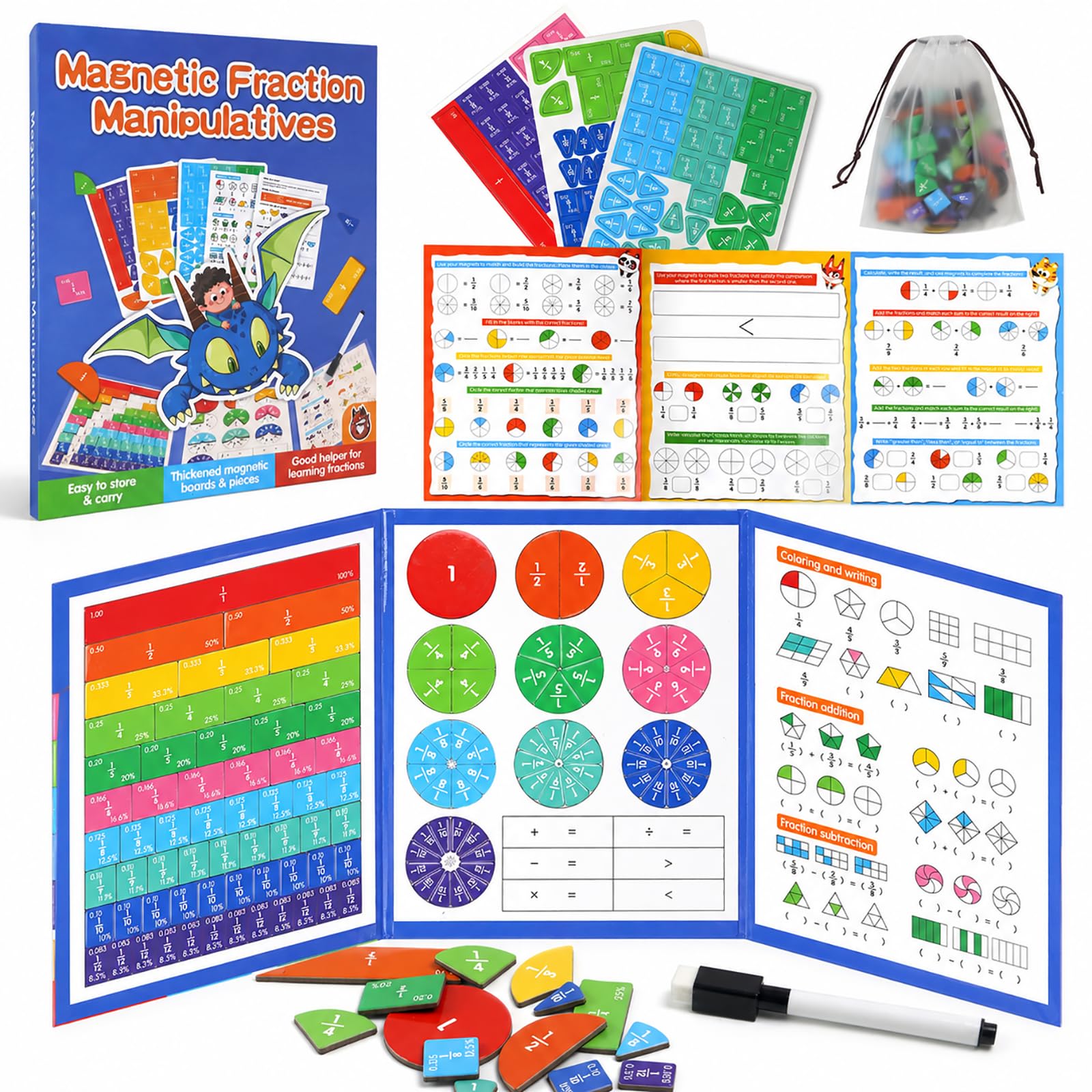 Magnetic Fraction Book for Kids, Fraction Playbook Math Manipulative