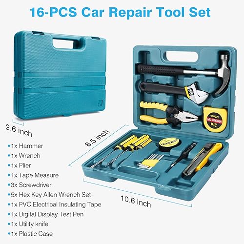 Vista 4 de Vetoos - Kit de emergencia para auto en carretera con cables de puente, kit de asistencia de seguridad de invierno unisex, juego de herramientas