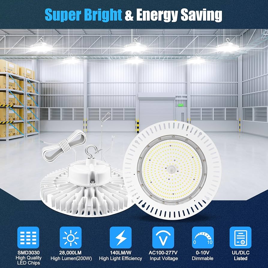 YELLORE 200W High Bay LED Light AC100-277V 29,000LM(150Lm/w