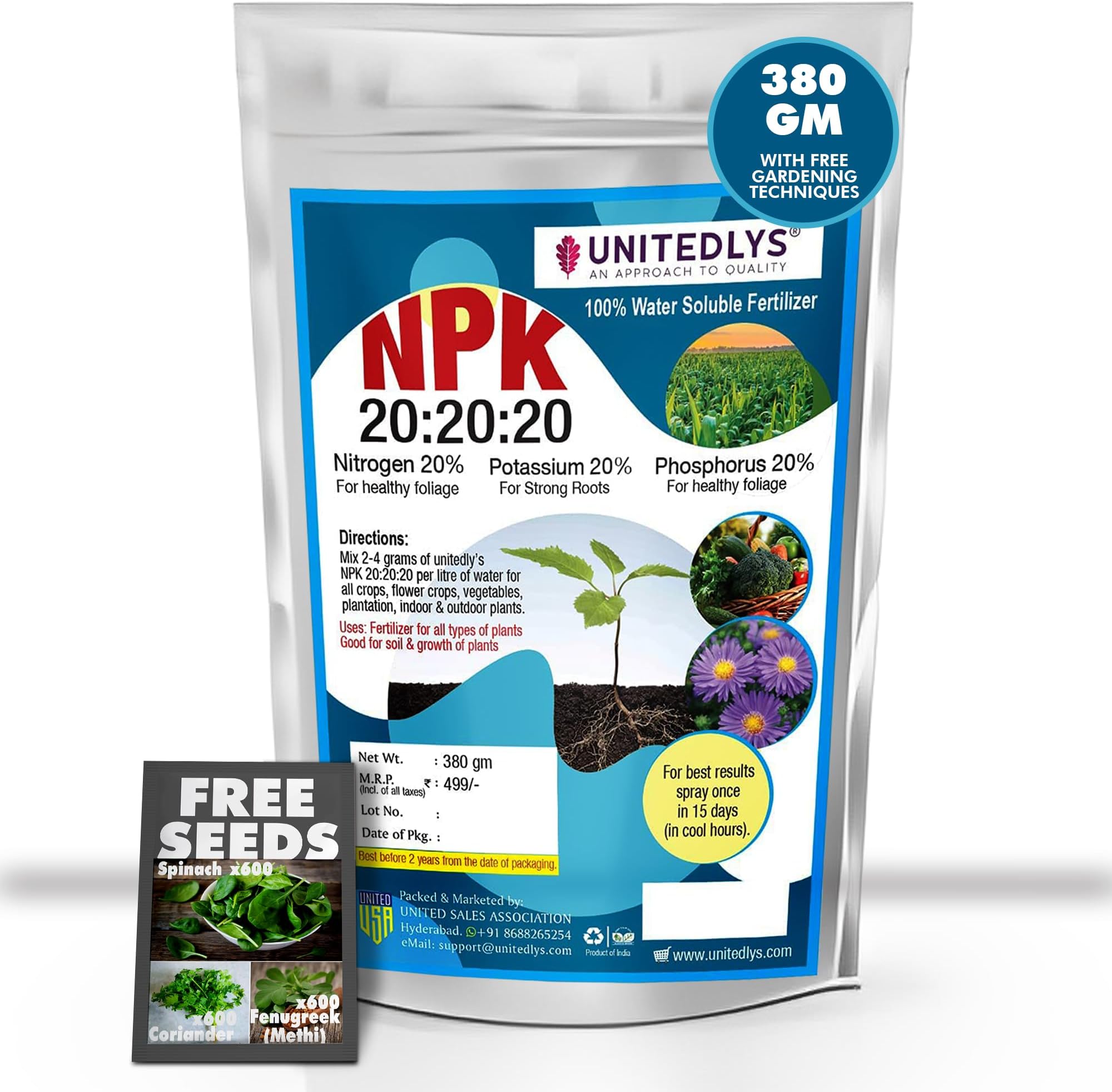 Unitedlys Npk 20 20 20 Fertilizer For Plants And Gardening Complete Plant Food, Growth Boost And Flowering,380 Grams