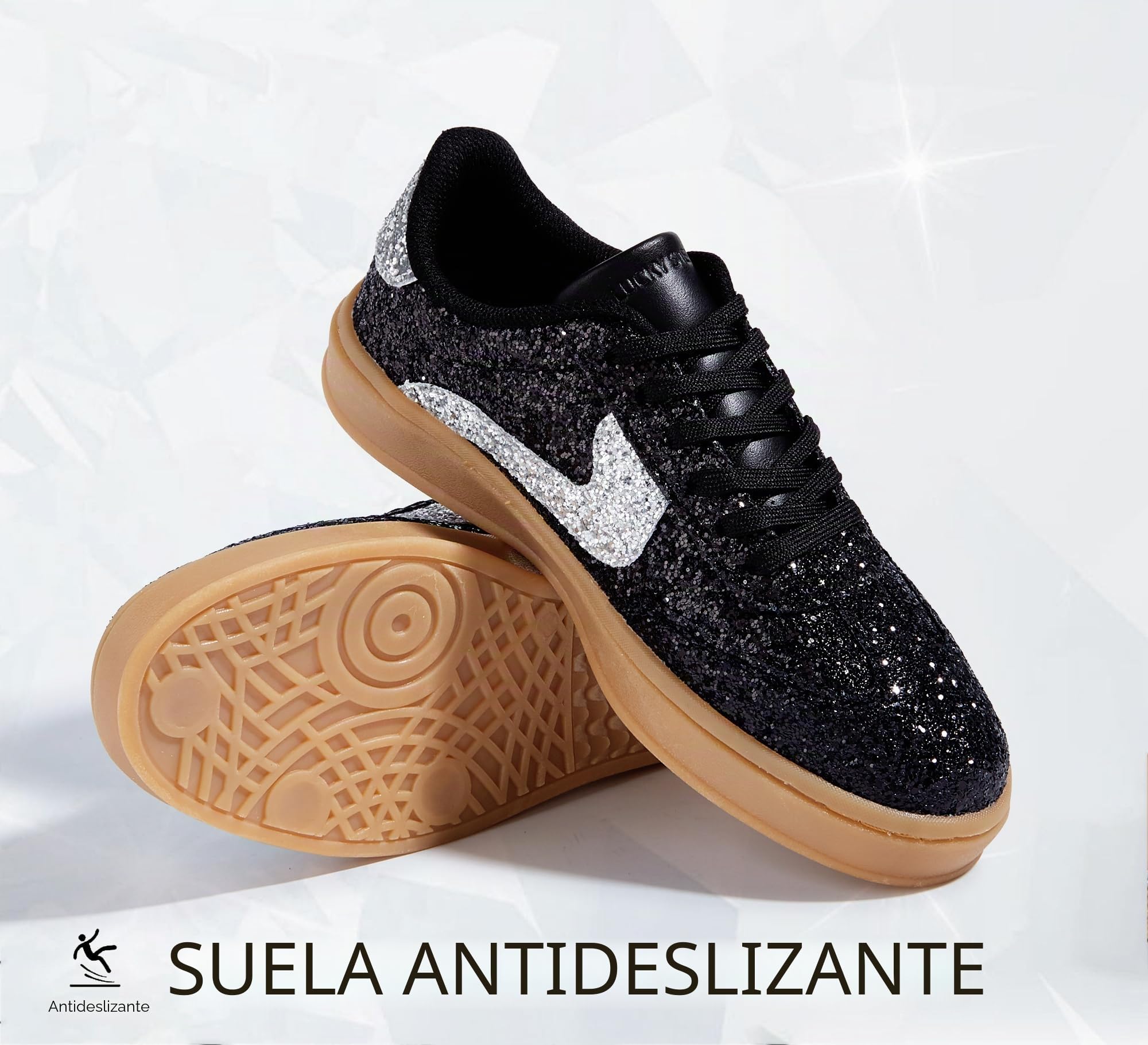LUCKY STEP Zapatillas Mujer Glitter - Moda Retro, Chispantes & Brillantes, Zapatos de Boda Elegantes, Antideslizantes para Caminar