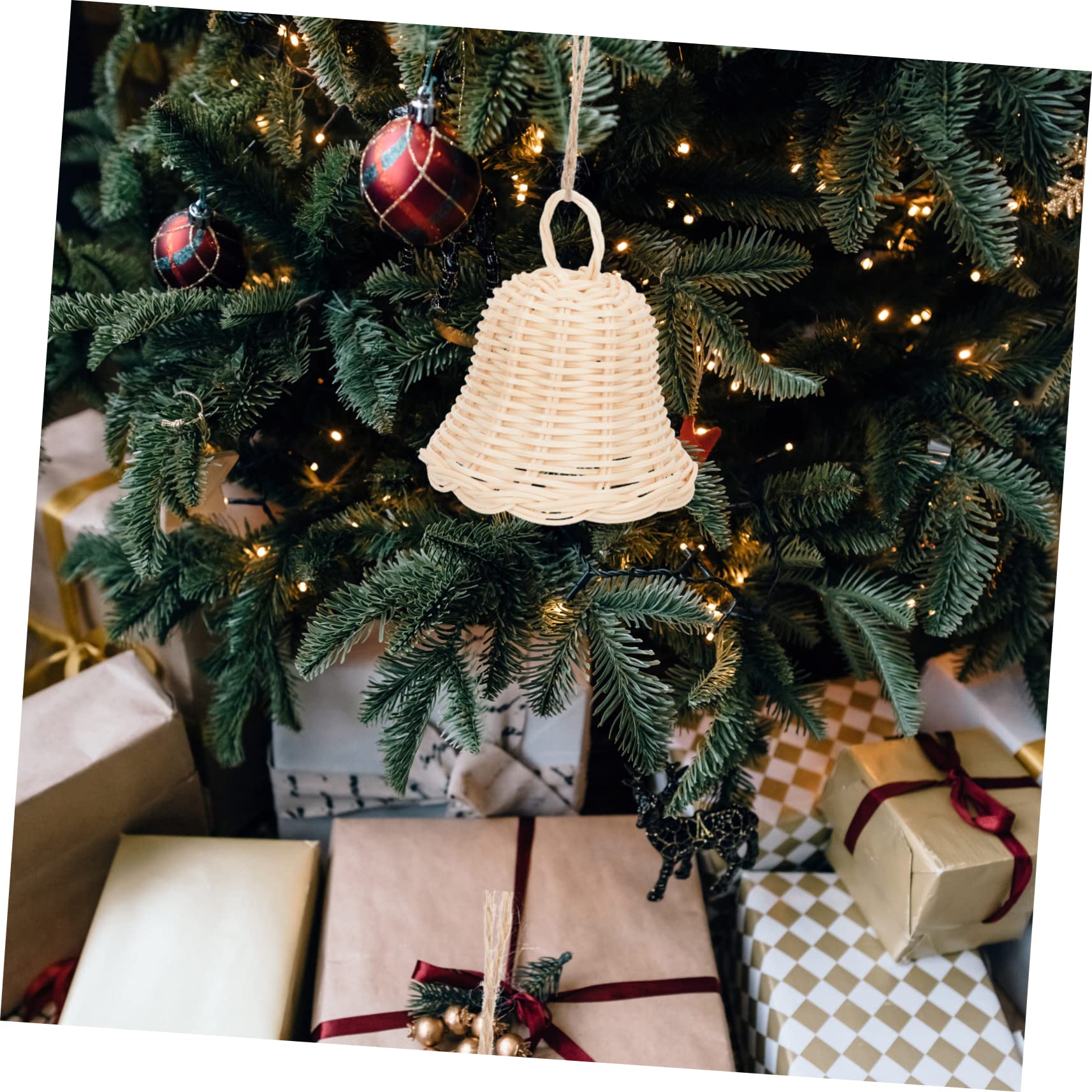 Cabilock 4 Piezas Decoraciones Navideñas Campanas Pastando Campanas De Arbol De Navidad Campana Colgante De Arbol Decoraciones De Baño Campana del Plato del Hotel Bricolaje Mimbre Indonesio
