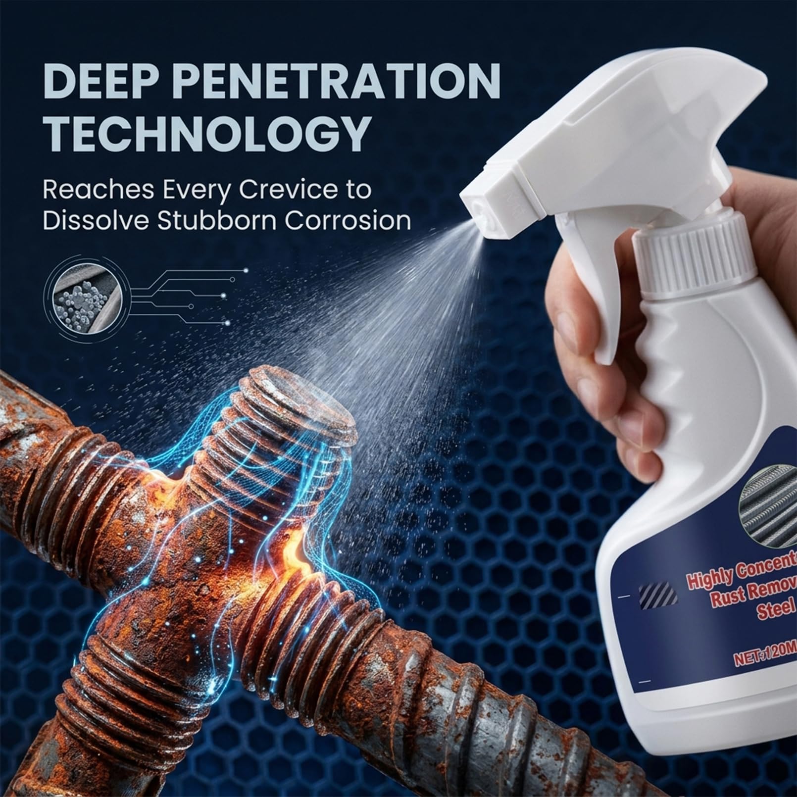 ROVIA Rust Remover Spray for Metal, Highly Concentrated Rust Remover for Steel Copper Stainless Steel, Heavy Duty Rust Remover Spray No Scrubbing, Fast Acting Rust Stain Remover 4 fl oz (1PC) - 4