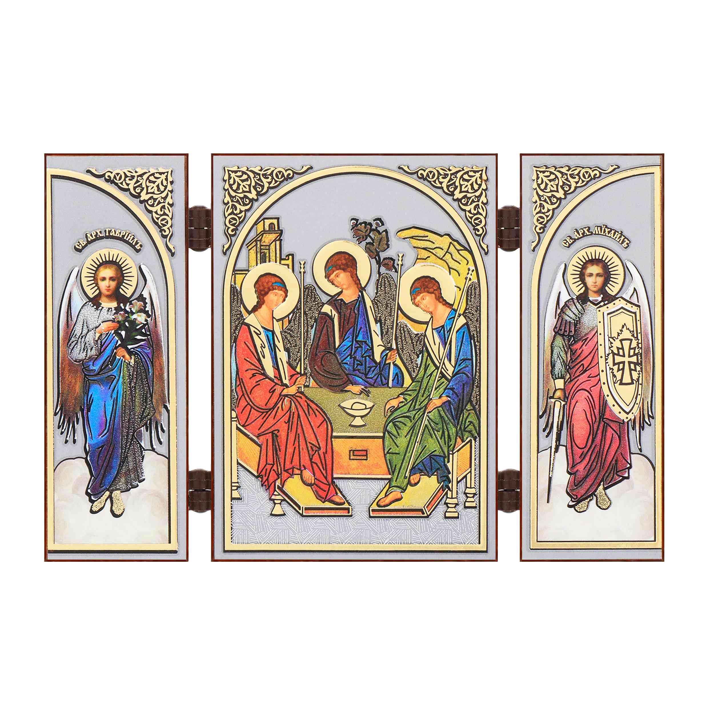 NKlaus - Holy Trinity - Icon Triptych Christian - 8.5 x 13 cm - Travel Altar Wood 16644