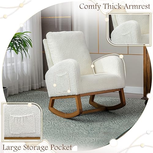 Miniatura 5 de KINFFICT Comfy - Silla mecedora tapizada para guardería o relajación, sillón de sala de estar con respaldo alto, mecedora moderna con bolsillo