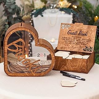 Personalized Wedding Guest Book Alternative - Rustic Wedding Decorations For Reception Inside Outside Wooden Wedding Keepsake Box - Wedding Heart Guest Book Drop Box for Bridal Baby Shower Party