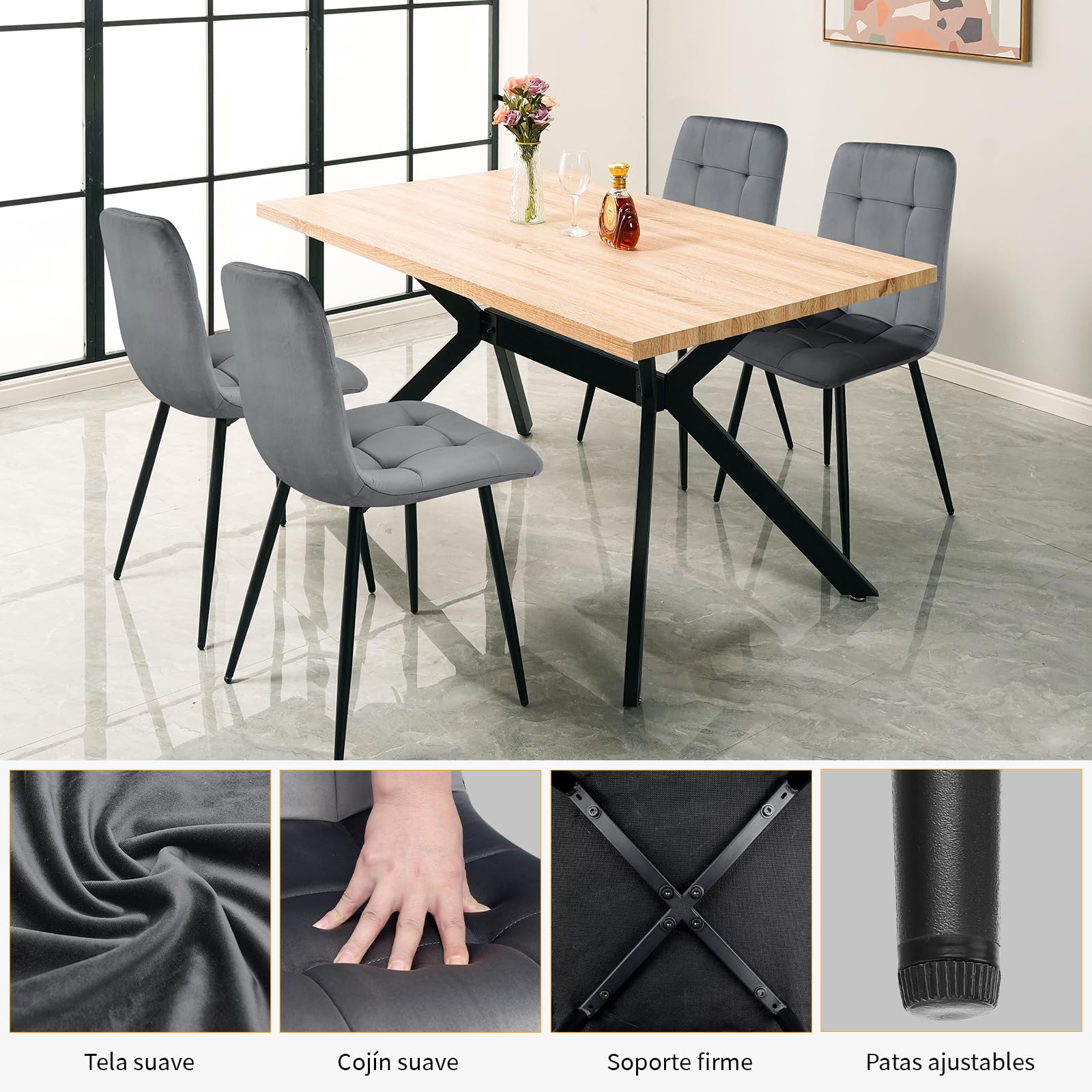 Sillas de Comedor Pack de 4 Tela de Terciopelo