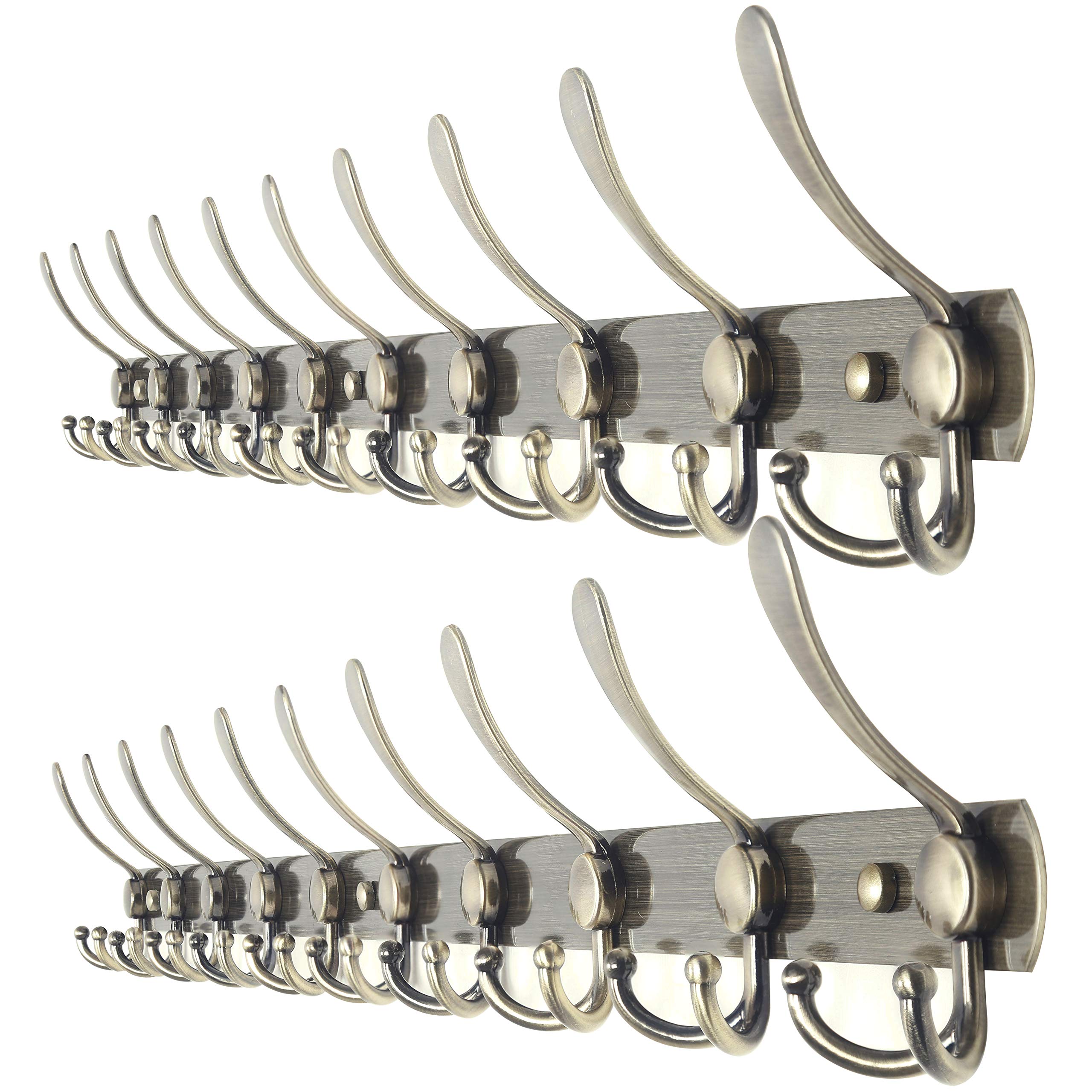 Webi Bronze Coat Rack Wall Mount,96Cm Long Coat Hooks Wall Mounted,10 Triple Hooks For Hanging Clothes,Jacket,,2 Packs