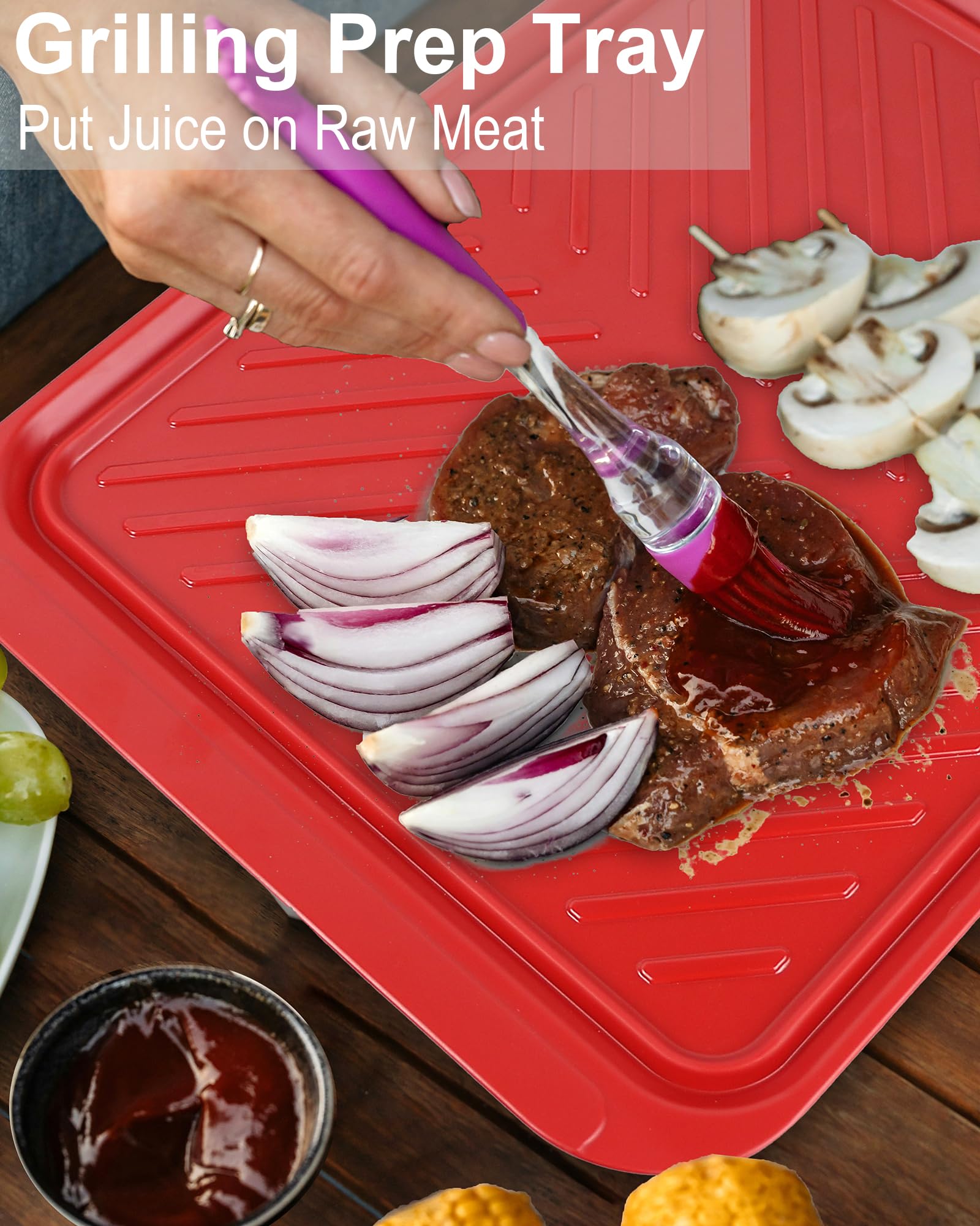 ECOIOU Bandeja para servir a la parrilla y preparar, negro y rojo, 17 x 10.5 pulgadas