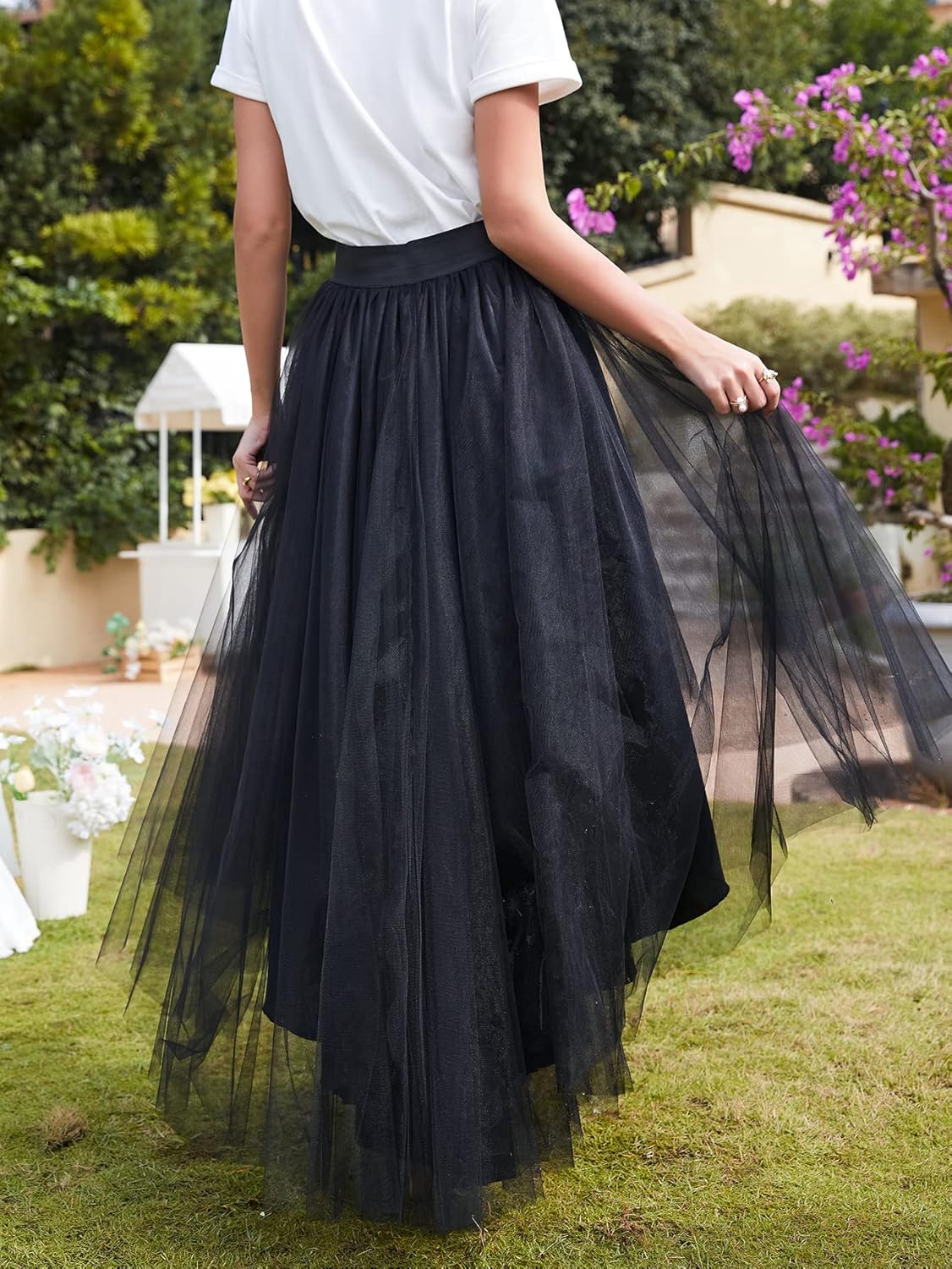High Low Tulle Skirt for Women Lace up Wedding Party Prom Cocktail Mesh Long Tulle Skirt - Image 8