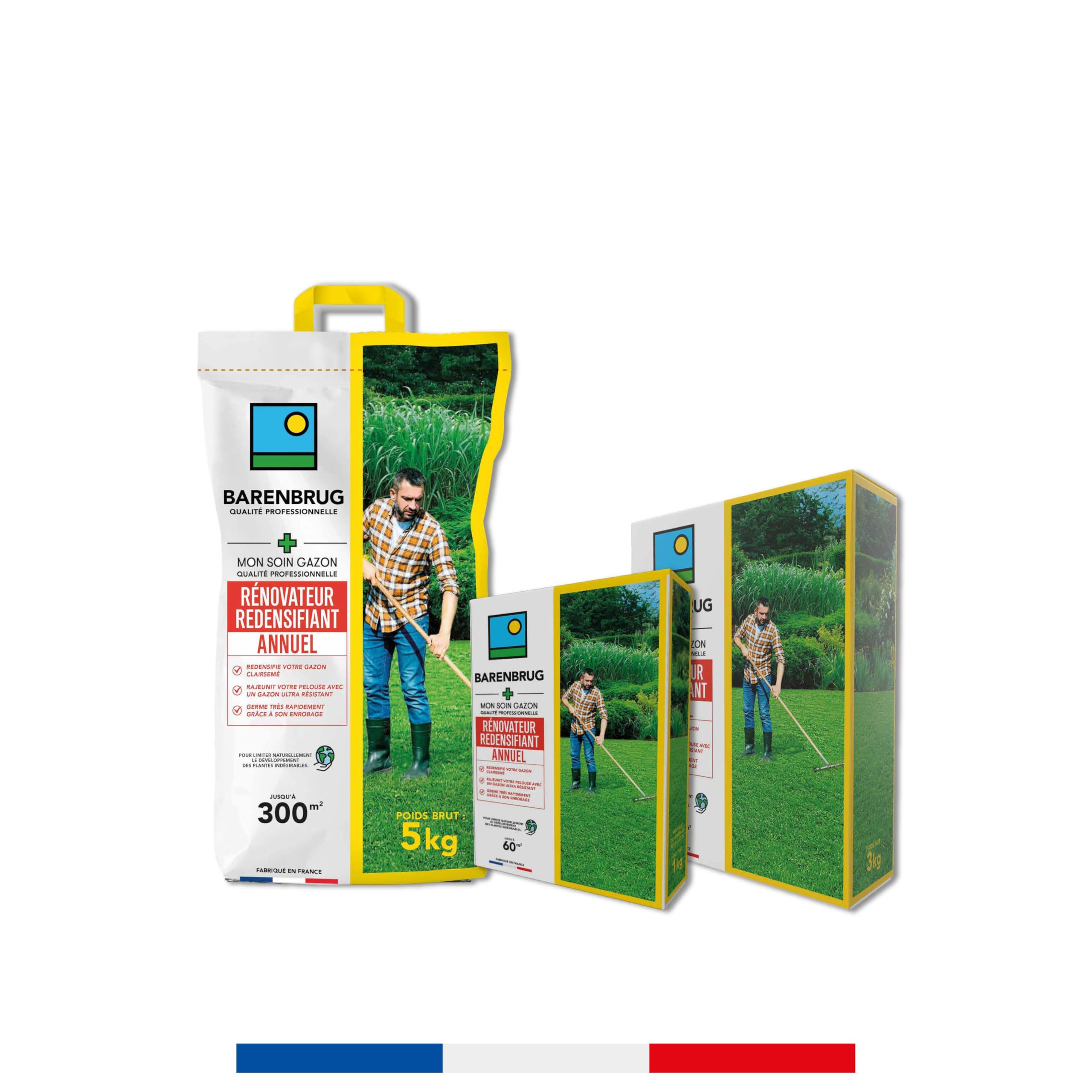 BARENBRUG - Cuidado Renovador Densificante - Densifica y Rejuvenece el Césped - Germina Muy Rápido - Semillas con Recubrimiento - Fabricado en Francia - 3 Kg