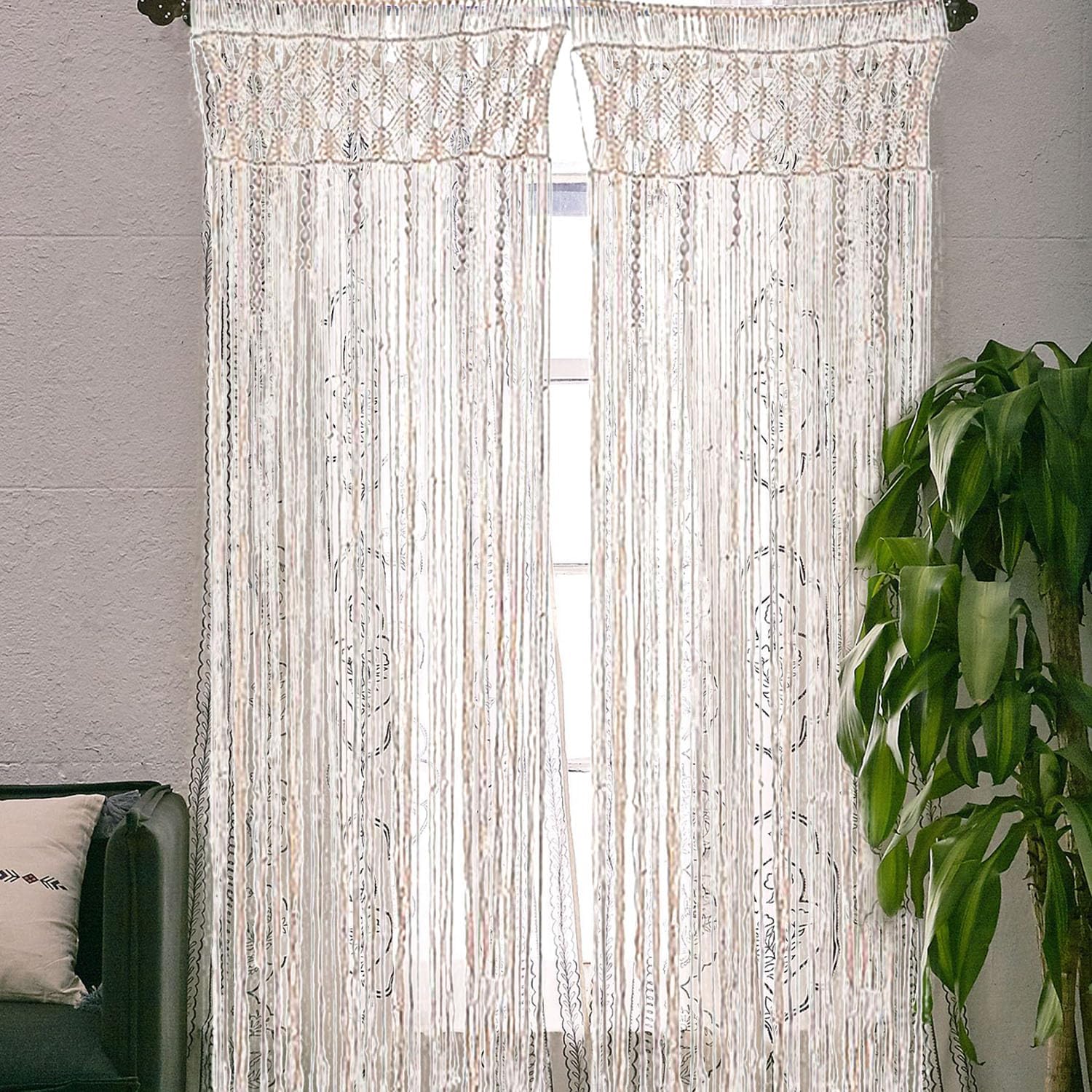ANBOO Arazzo in macramè da appendere alla parete, decorazione in stile bohémien, realizzato a mano, tenda per porte e finestre, sfondo per matrimoni, 203 cm (lunghezza) x 74 cm (larghezza)