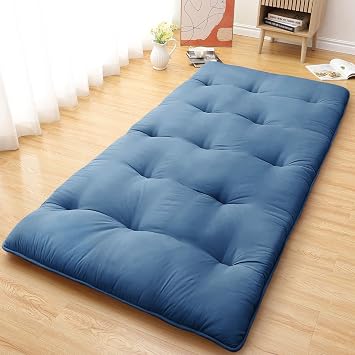 IDEALHOUSE Japanese Futon Mattress,Floor Mattress for Sleeping,Thicken Foldable Roll Up Sleeping Pad & Tatami Mat for Dormitory, Camping, Guest RoomBlue,3980