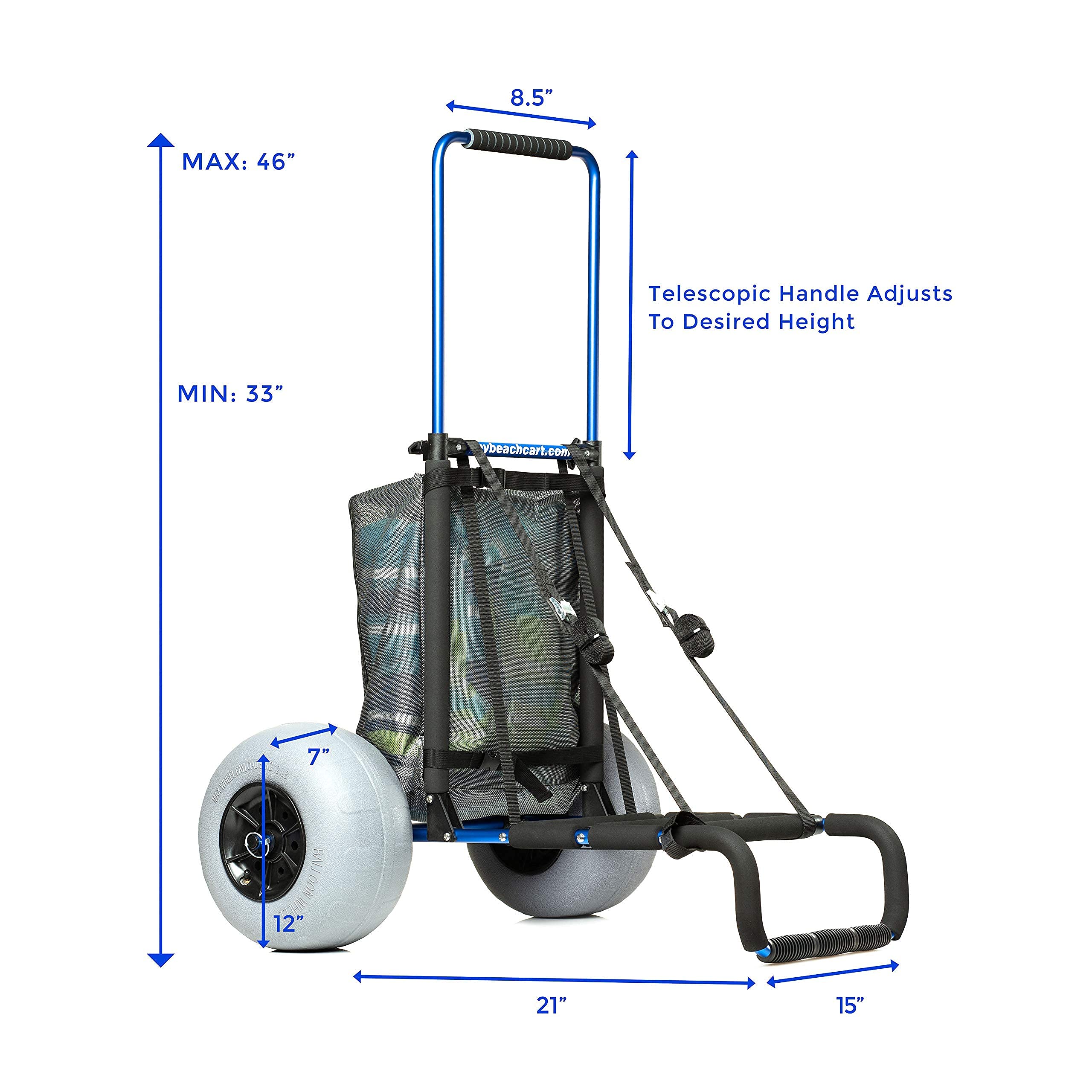 My Beach Cart® NO Rust Aluminum Foldable Beach Cart Trolley 12 INCH Big