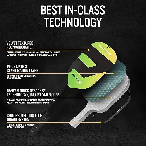 Miniatura 4 de Paddletek Bantam EX-L Paleta de pickleball  Palas profesionales de pickleball con núcleo de panal, superficie de policarbonato, núcleo de