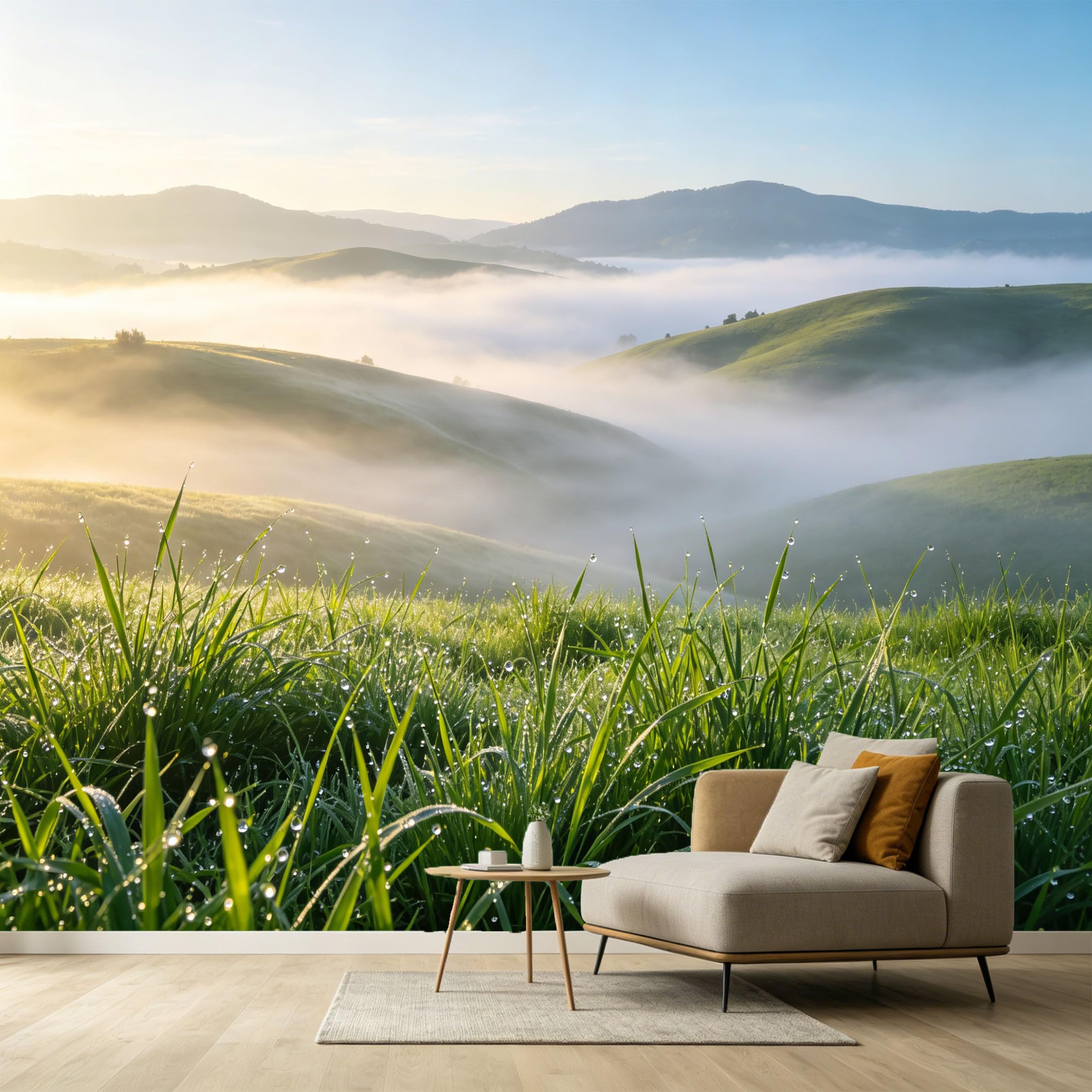 Custom Size Wall Murals Morning Mist Landscape Mountain Rolling Hills Dew Drops SelfAdhesive Wall Fabric Removable Large Wallpaper for Photo Living Room Interior Decor