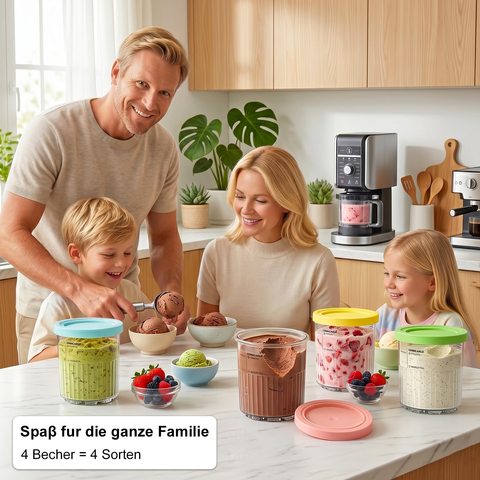 Lot de 4 bacs à glace, pour Ninja Creami Deluxe NC501 & NC500, 710 ml, avec couvercles anti-fuite, sans BPA et passent au lave-vaisselle, accessoires pour sorbetière