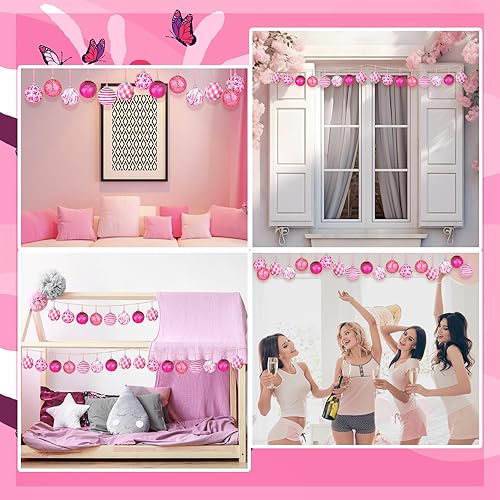 Miniatura 5 de 12 piezas de adornos para árbol de cáncer de mama, bola de cinta rosa colgante de lentejuelas rosadas, adorno para decoración de árbol