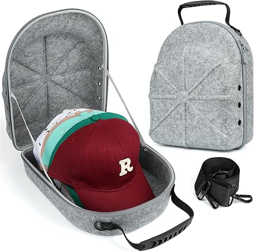 GERMUN Funda rígida para gorra de béisbol, funda de viaje con correa ajustable para el hombro, funda para 6 gorras de béisbol, perfecta para viajar