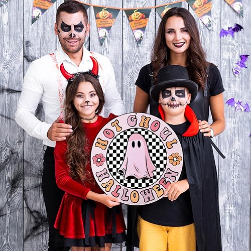 Miniatura 4 de Letrero colgante de puerta de Halloween, diseño de fantasma de Halloween, diseño retro de fantasma, para decoración del hogar, fiesta, al aire libre