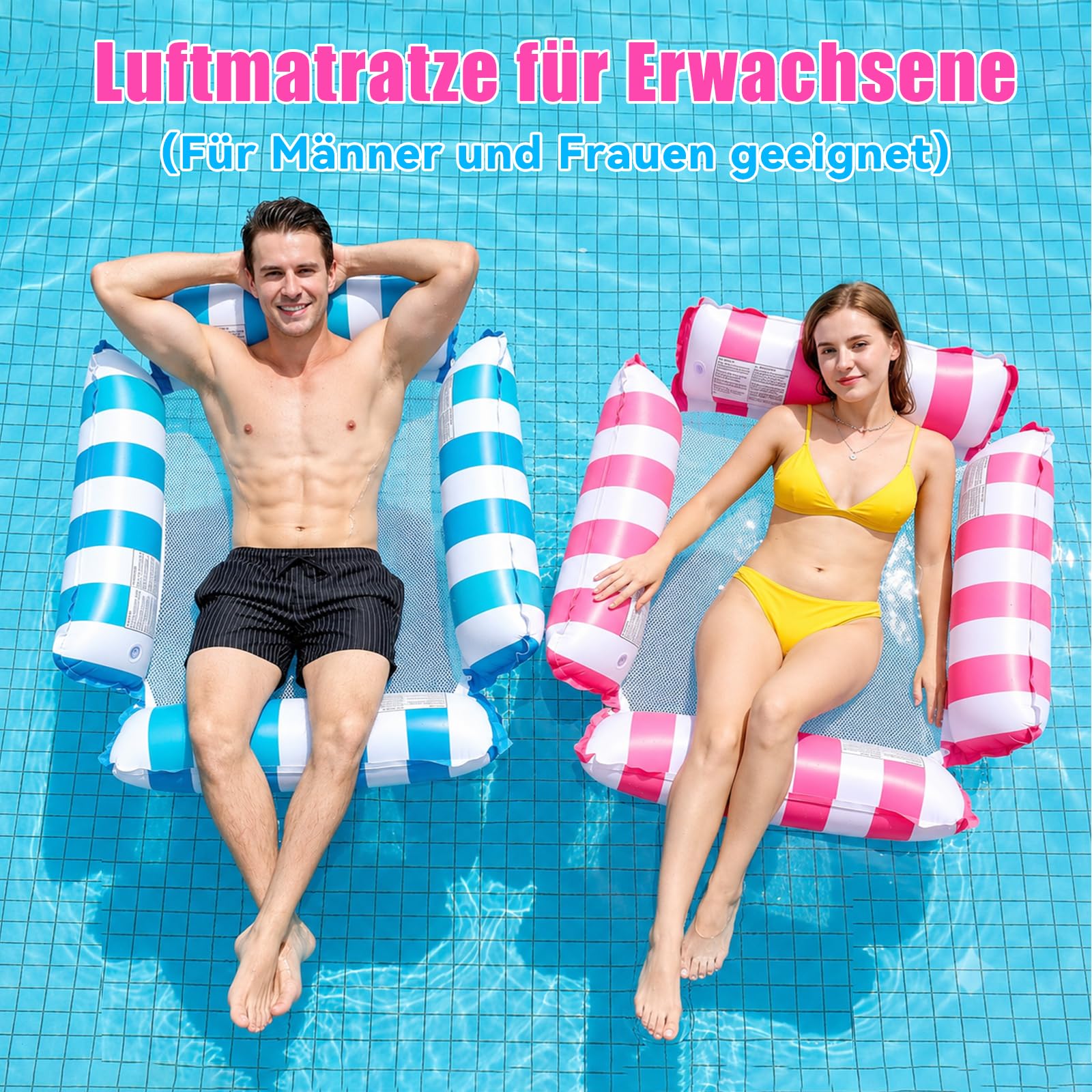 Morofme Wasser Hängematte 2 Stück, Pool Sitz Hängematte mit 1 Luftpump, 4 in 1 Mehrzweck Luftmatratze Float, Tragbar Aufblasbarer Sessel, Wasser Schwimmmatte Luftmatratze für Erwachsene Pool Zubehör