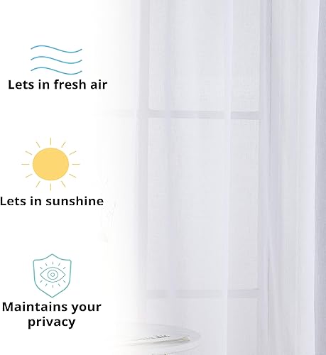 Miniatura 4 de HLC.ME Penelope - Cortinas gruesas de lino sintético texturado semitransparentes, con filtro de luz solar y privacidad, con bolsillo para cortinero,