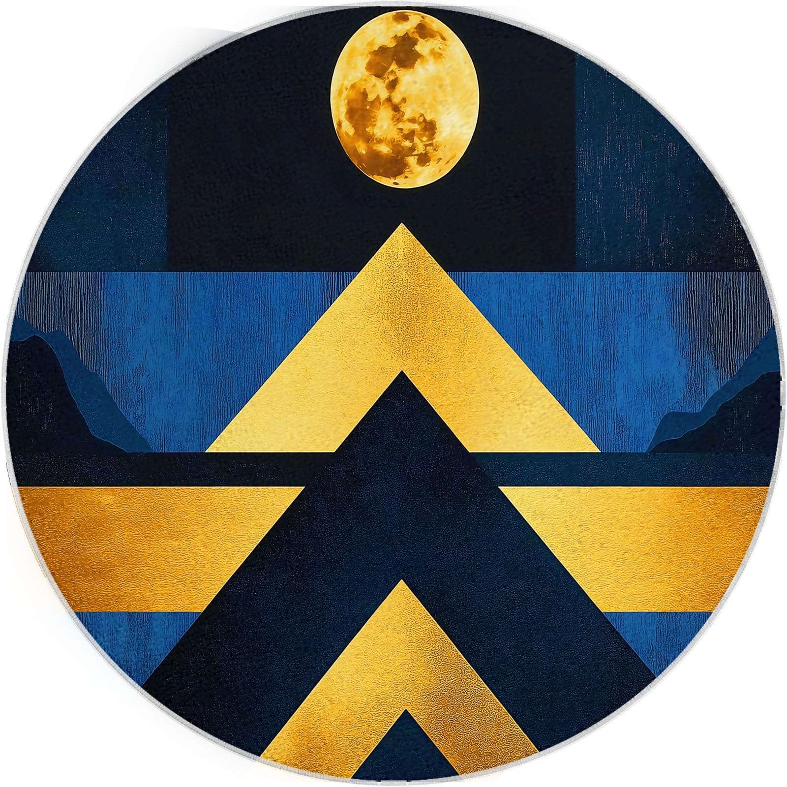 Rond Tapis Salon Bleu, Moquette Motif Géométrique Abstrait De La Lune — Tapis Chambre de Décoration Poil Ras Lavable en Machine Paillasson Rond Antidérapant Salle a Manger Chambre Adulte, 210 cm