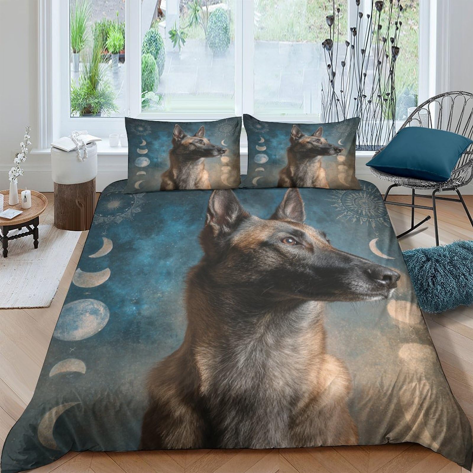 Ctjqhvkz Style-4 3D Printed Wolf Moon Fitted Sheet Microfiber Soft Brown Blue Animal Mattress Cover For Bedroom Dorm Apartment Decor Single（135X200cm）