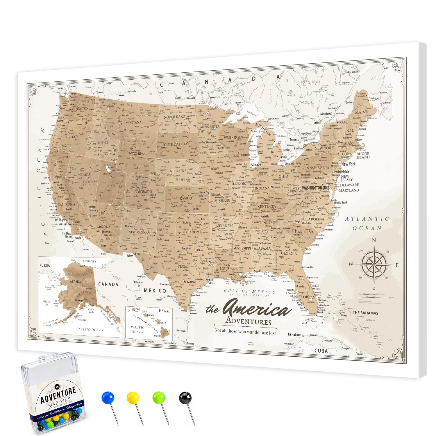 IPIC Vintage US Travel Map with Pins, USA Map Pin Board, Size 42x28 in