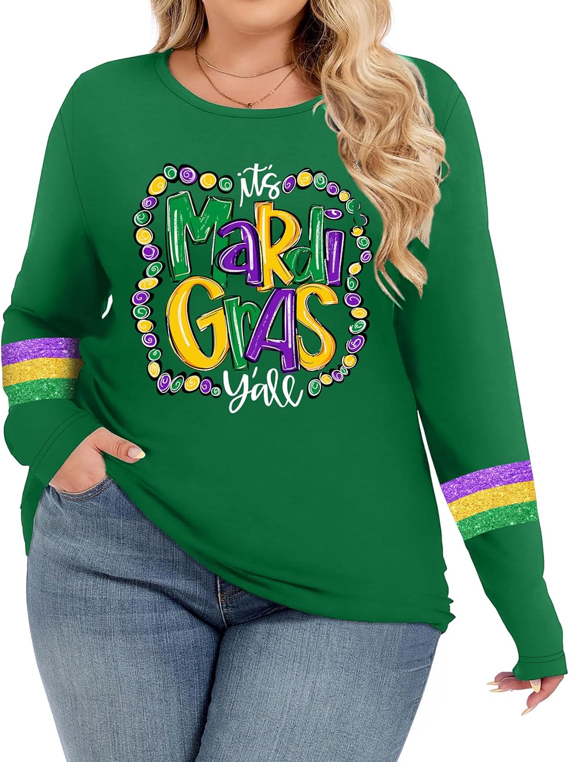 Plus Size Mardi Gras Shirt It's Mardi Gras Y'all Graphic Tops Mardi Gras Gift Casual Crew Neck Long Sleeve Tops - Image 2