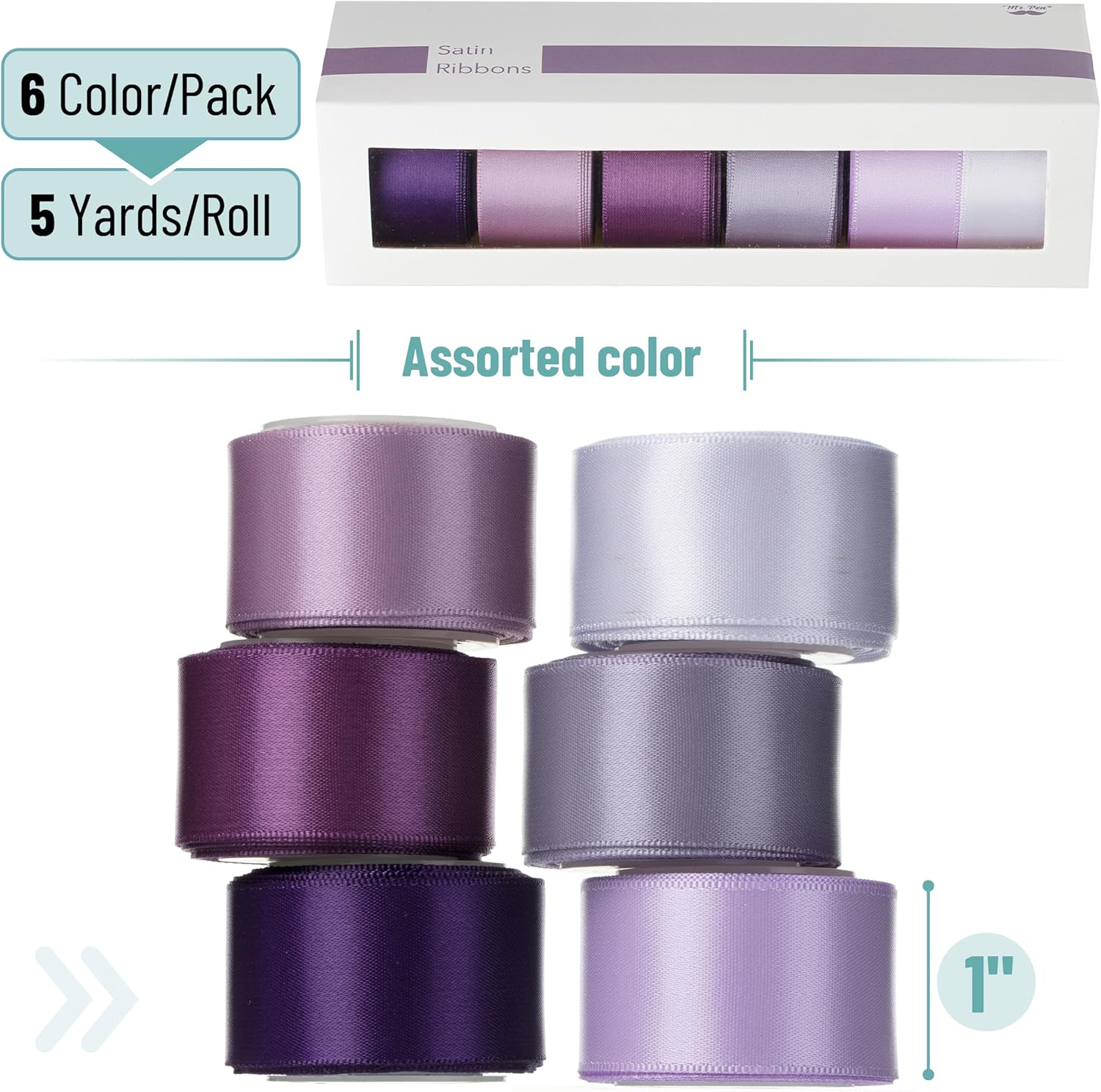 Mr. Pen- Satin Ribbon, 6 Rolls, 1 Inch, 5 Yards/Roll | Shades of Purple Satin Ribbon 1 Inch