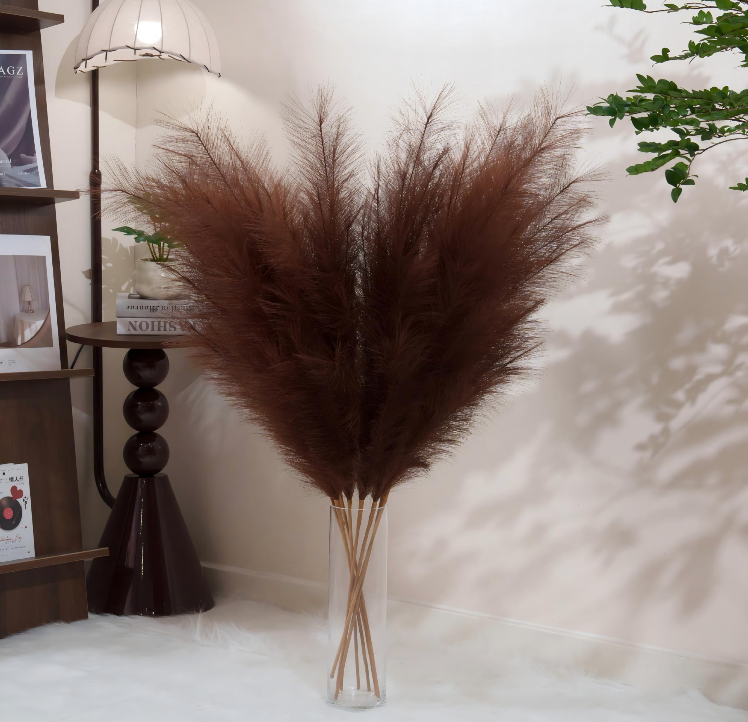 Penepico Brown Pampas Grass Decor Tall,Large Pampas Floral Fluffy,Long Feather Flowers For Boho Wedding Arangement Bedroom Living Room Decorations (, 8Pcs 43.3"/110Cm)