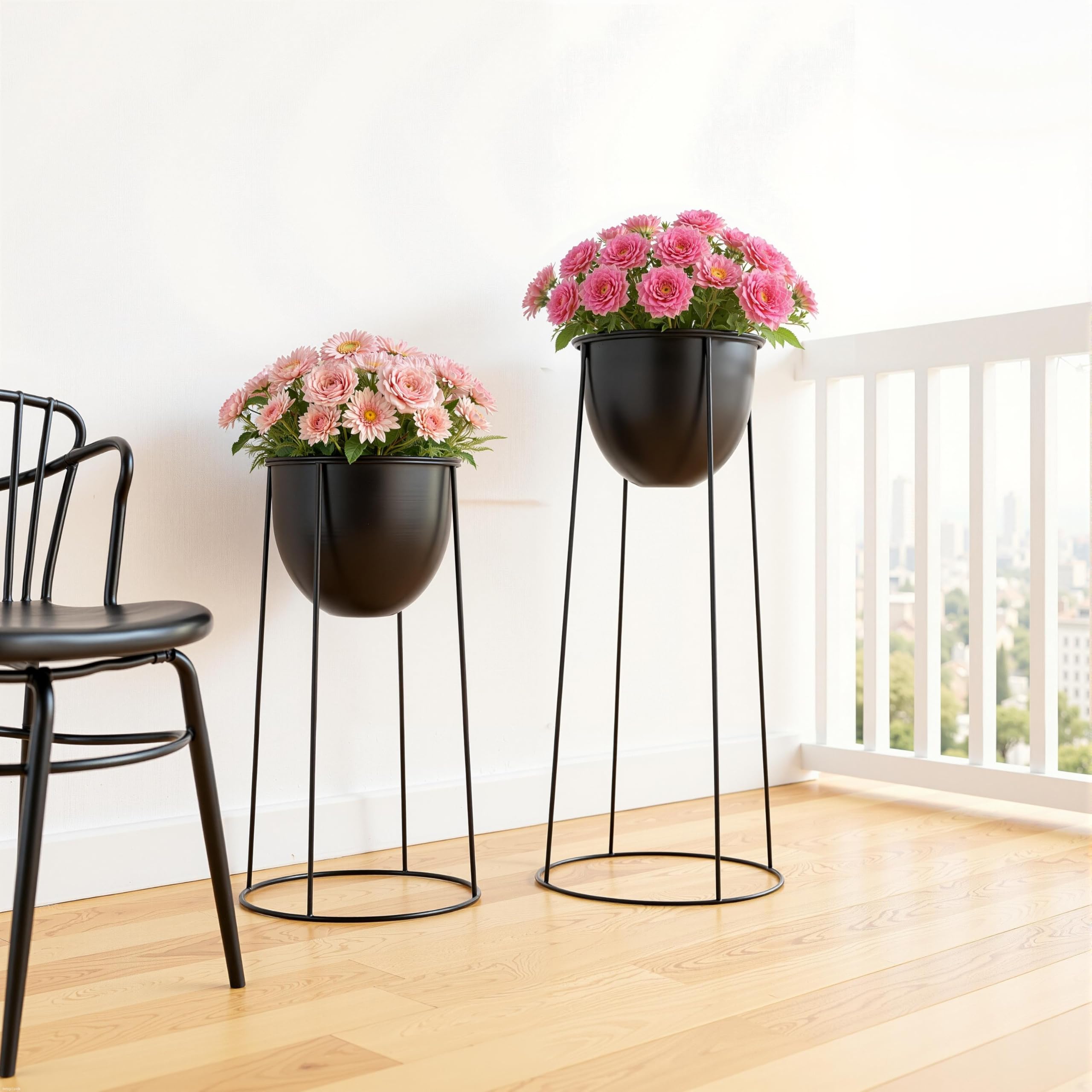 Ribelli Metall Blumentopf Ständer 2er Set φ25/28,5 cm, Blumenhocker mit Übertopf, Blumentreppe Pflanzenständer Blumenständer für Draußen & Innen, Pflanzenregal für Haus & Garten Dekoration (Schwarz)