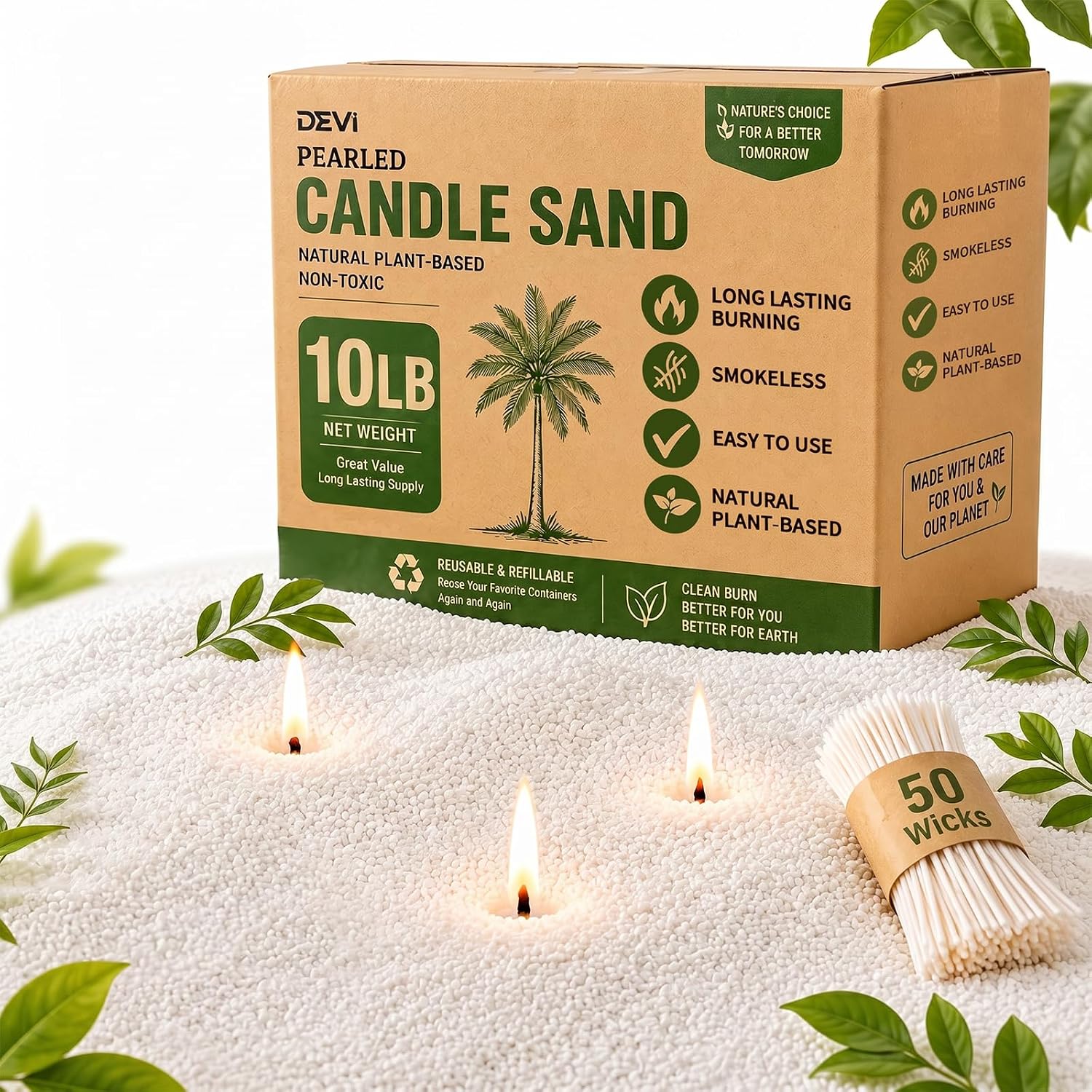 DEVI 10LB Pearled Candle Sand Wax with 100 Wicks, Refillable DIY Candle Kit