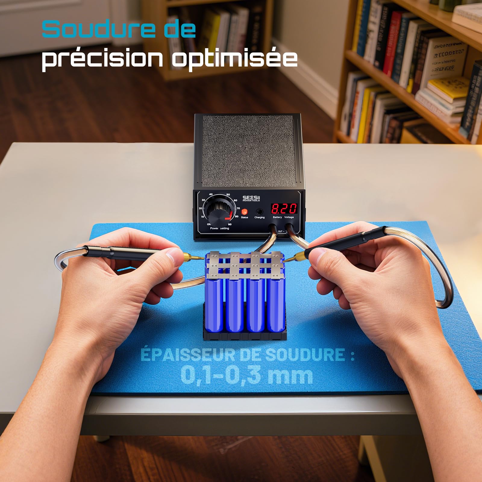 SEESII Soudeur par Point à Double Impulsion sans fil 9600mAh avec Affichage Tension en Temps Réel