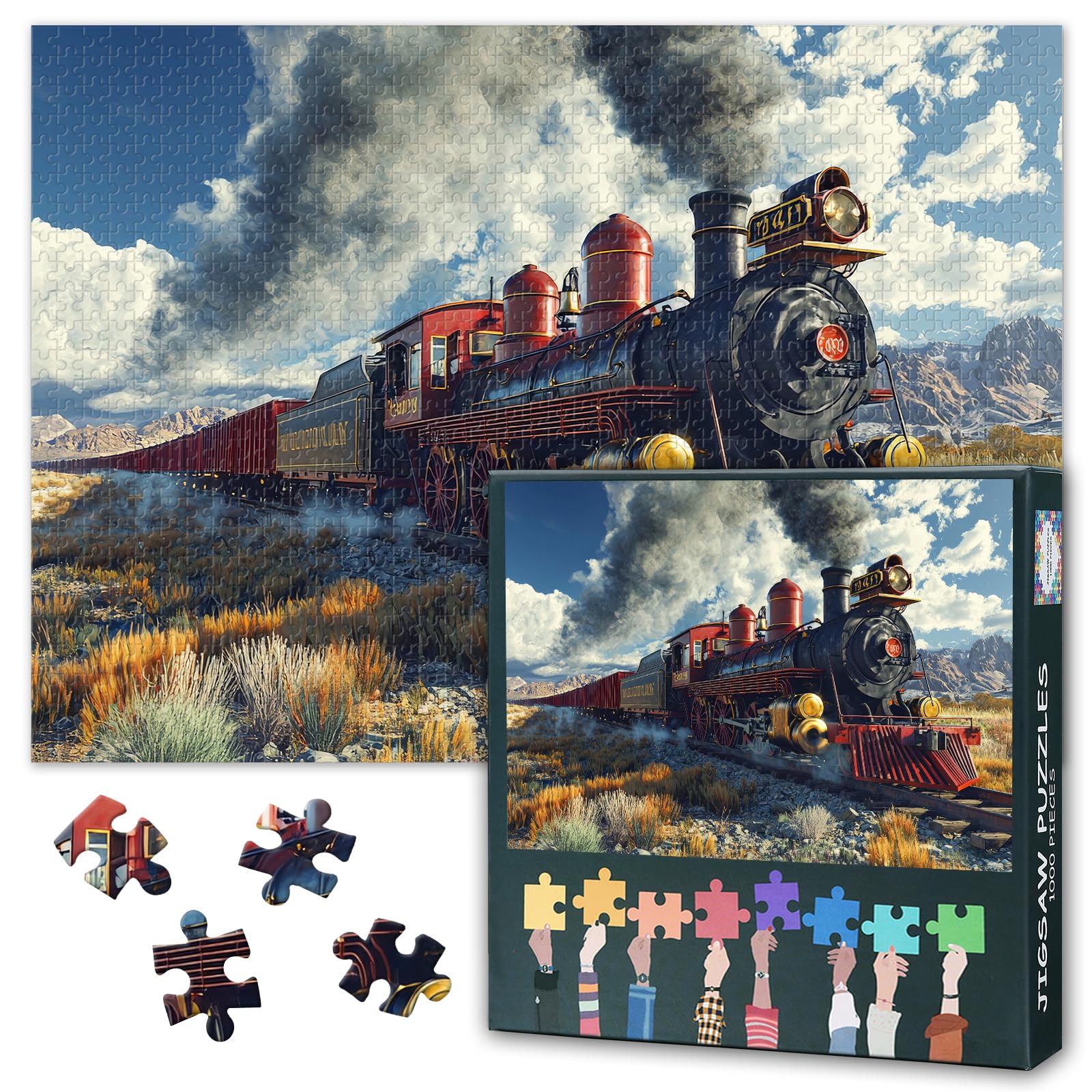 1000 Piece Jigsaw Puzzle for Adults Steam Locomotive on the Transcontinental Railroad Industrial Revolution Era Challenging Historical Puzzle Art for Train Enthusiasts 27.5x19.7 Inch