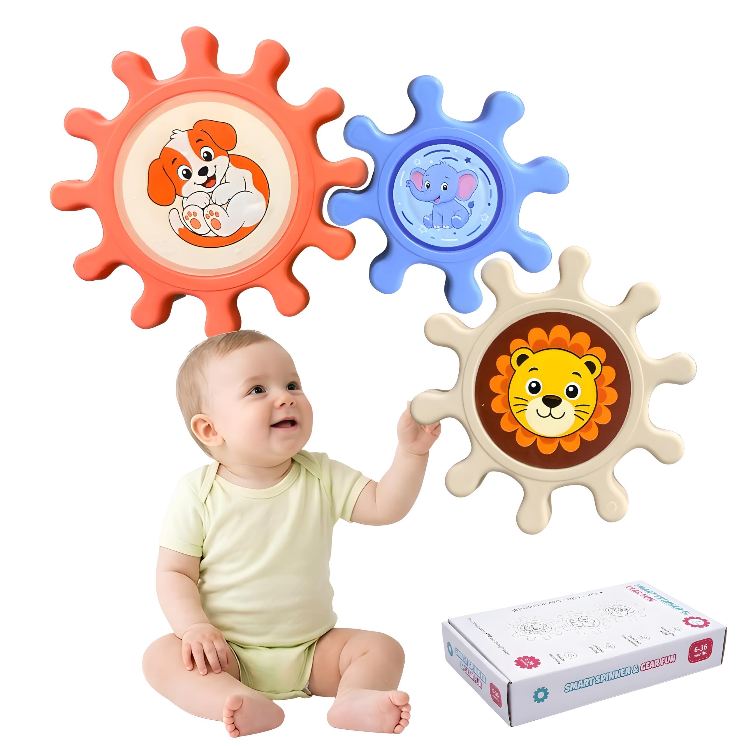 Cable World Baby Gear Spinner Toys for Kids, Interlocking Spinning Gears with Animal Design, Sensory & Fine Motor Skill Toy, Educational STEM Learning Toy for Infants & Toddlers 6+ Months, Pack of 3-image-23