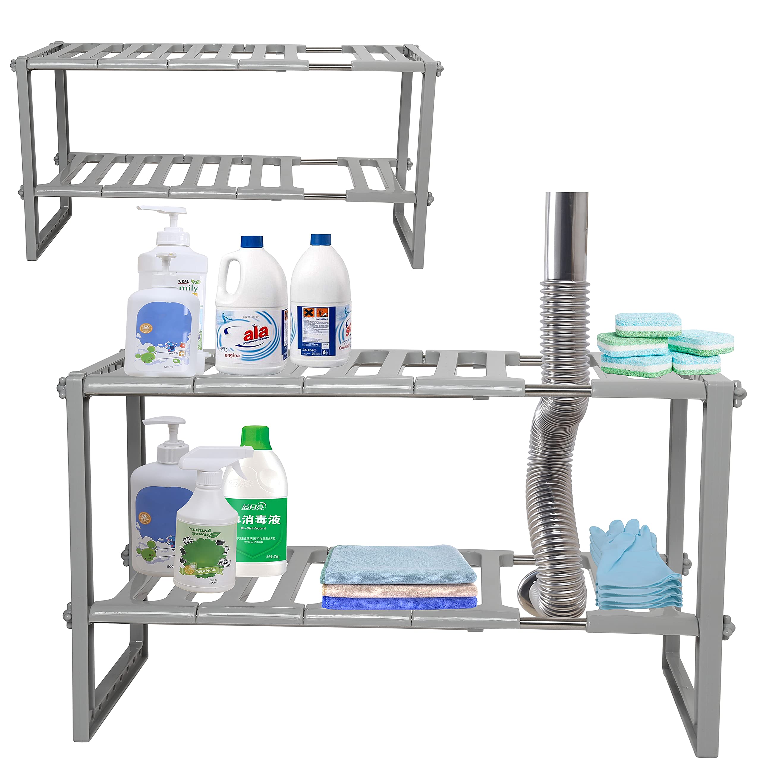 SimpleHouseware Under Sink 2 Tier Expandable Shelf Organizer Rack