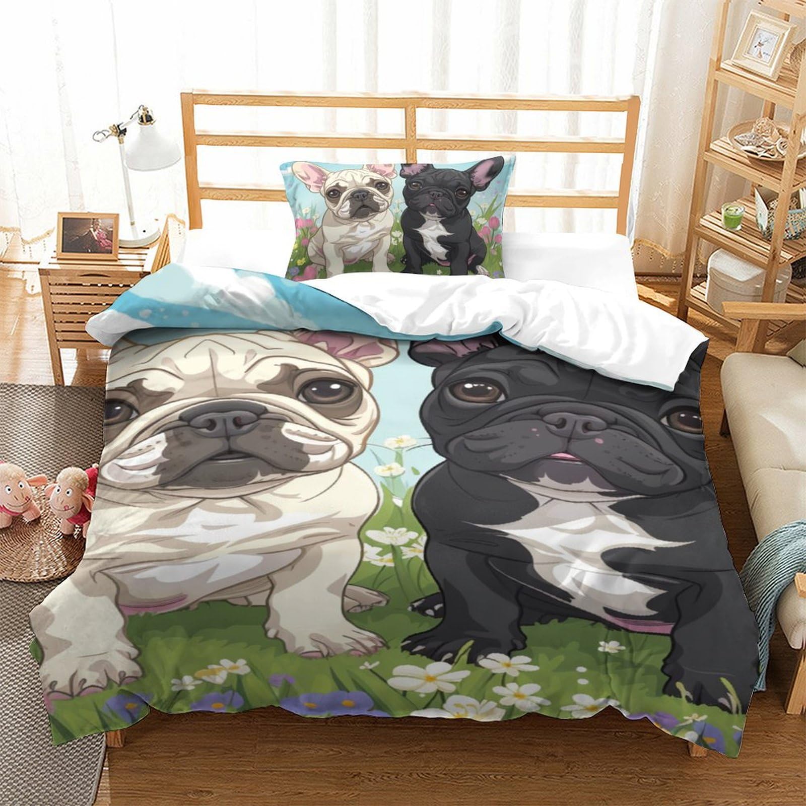 Housse de couette Bouledogue Français en microfibre 3D respirante avec fermeture éclair