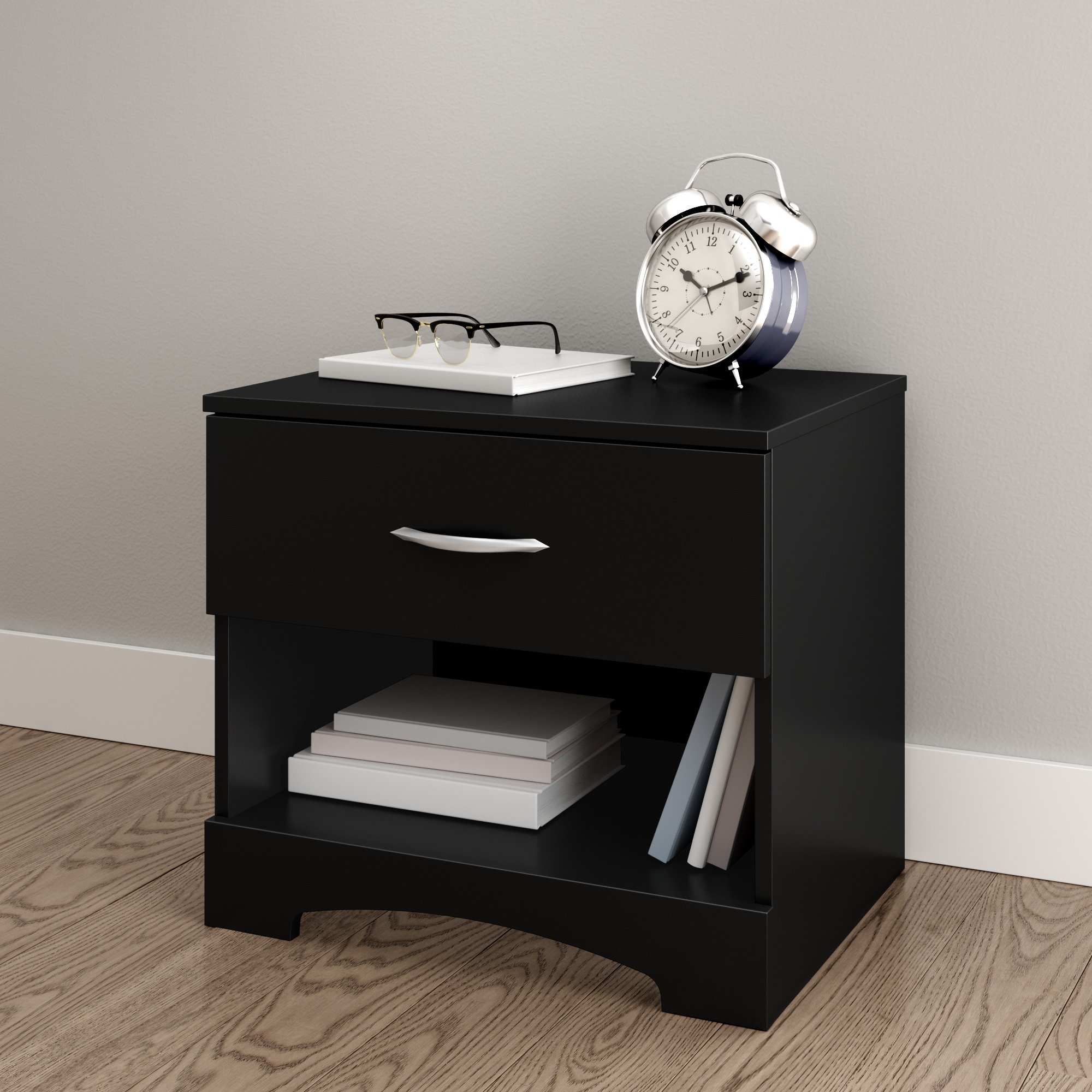South ShoreFurniture Step One Collection Night Stand, Pure Black