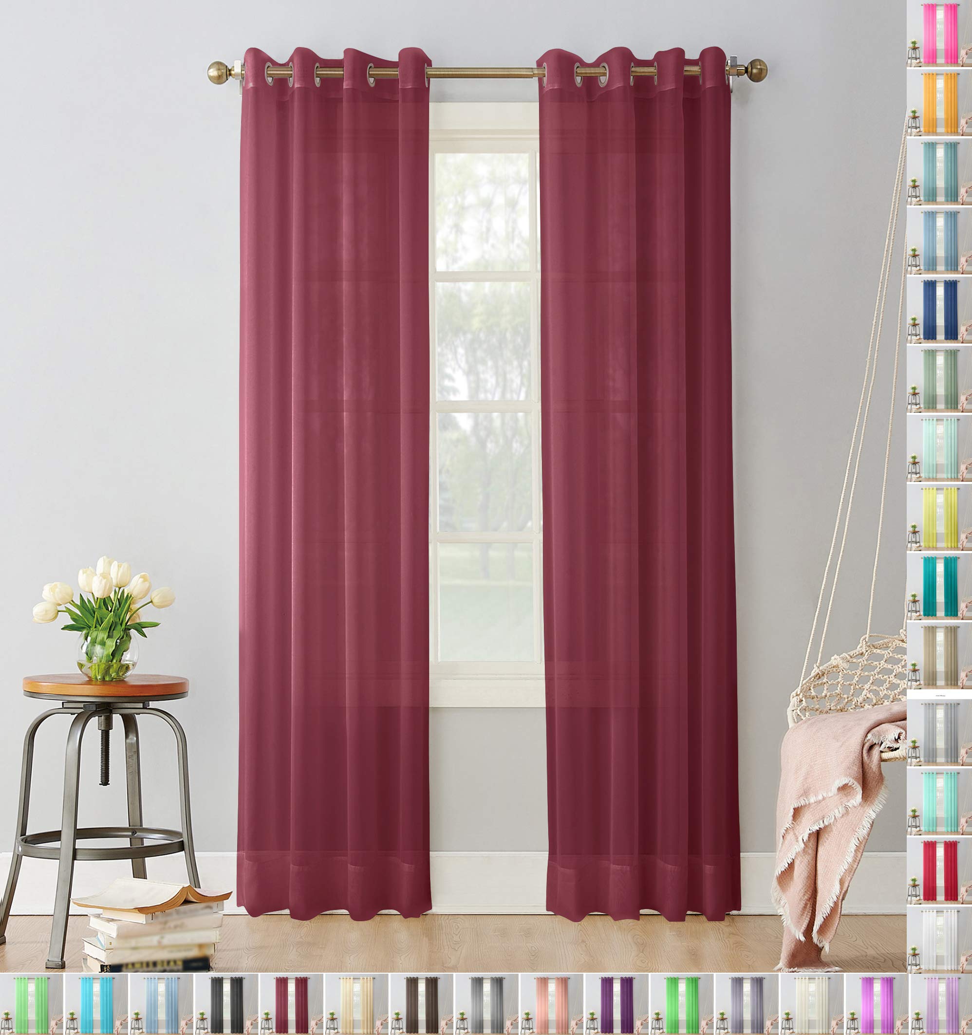 Megachest pair of sheer voile RING top (burgandy, 56" wideX108 drop(W142cmXH274cm))