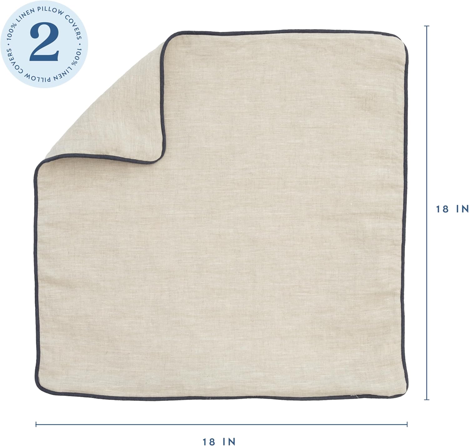 ELYN Linen Pillow Covers, Set of 2, Ultra Soft, Decorative Throw Pillow Covers, 18x18 inches, Made with 100% European Flax Linen, Perfect for Any Home, Living Room or Bedroom Décor (Linen/Navy)