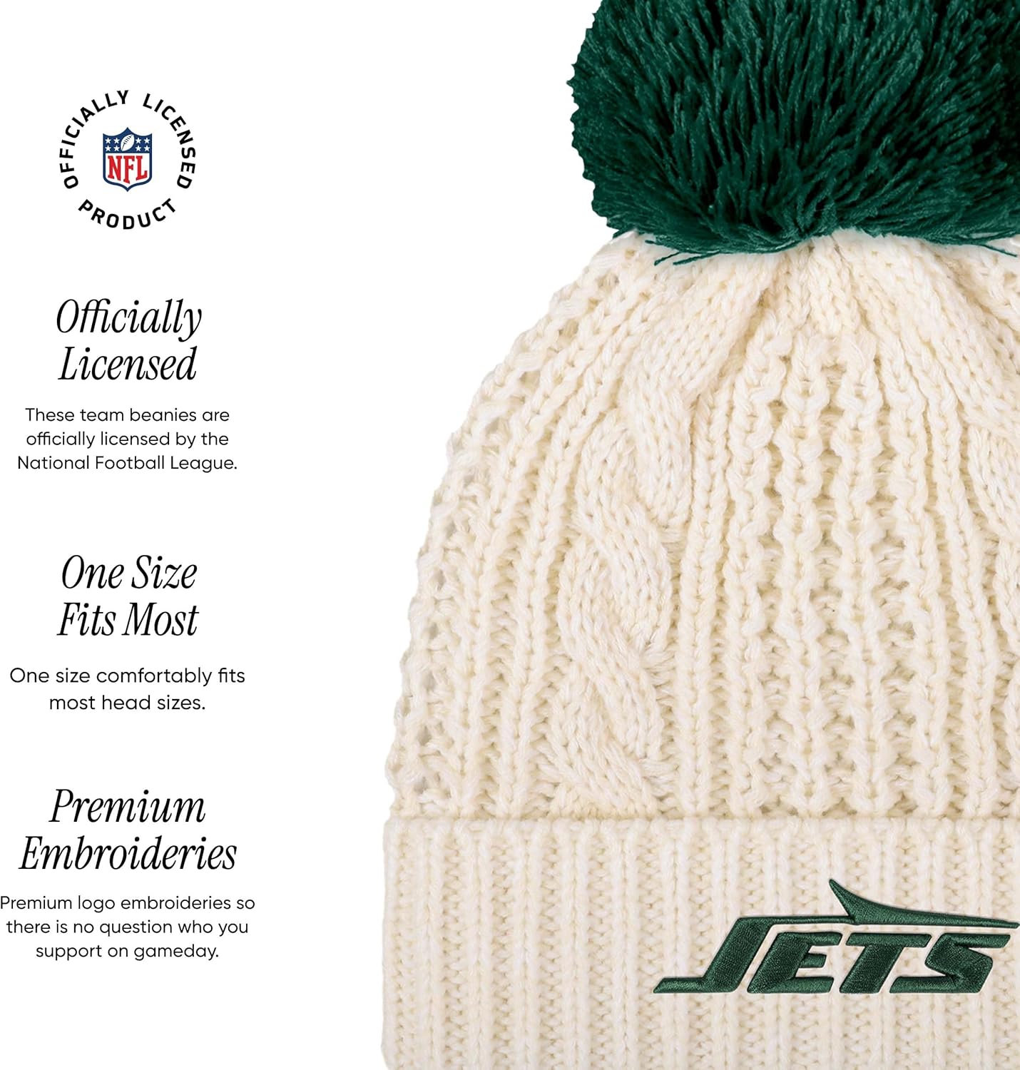FOCO NFL Womens NFL Team Logo Cable Knit Pom Beanie Hat - Image 4